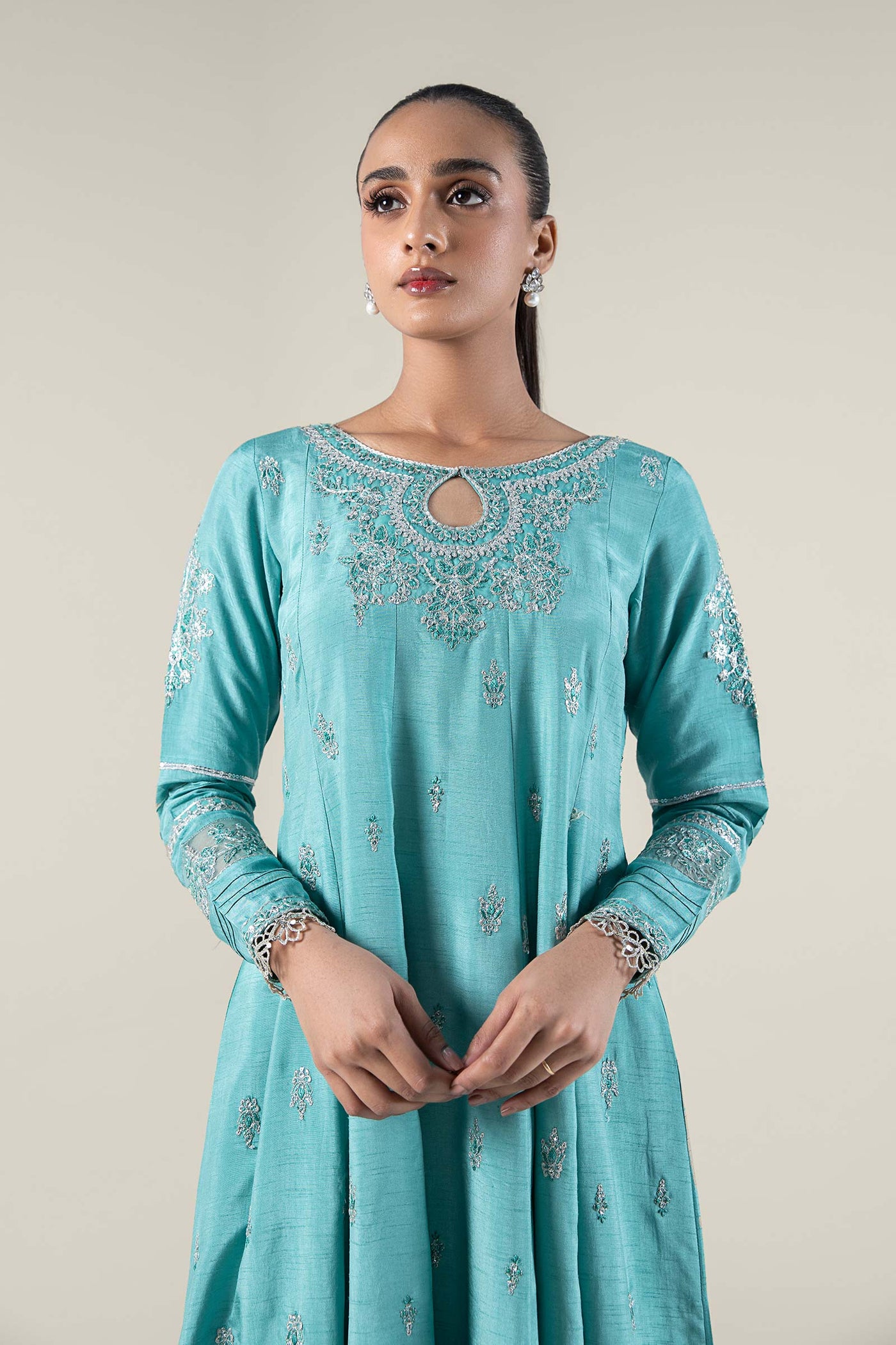 Embroidered Raw Silk Pishwas