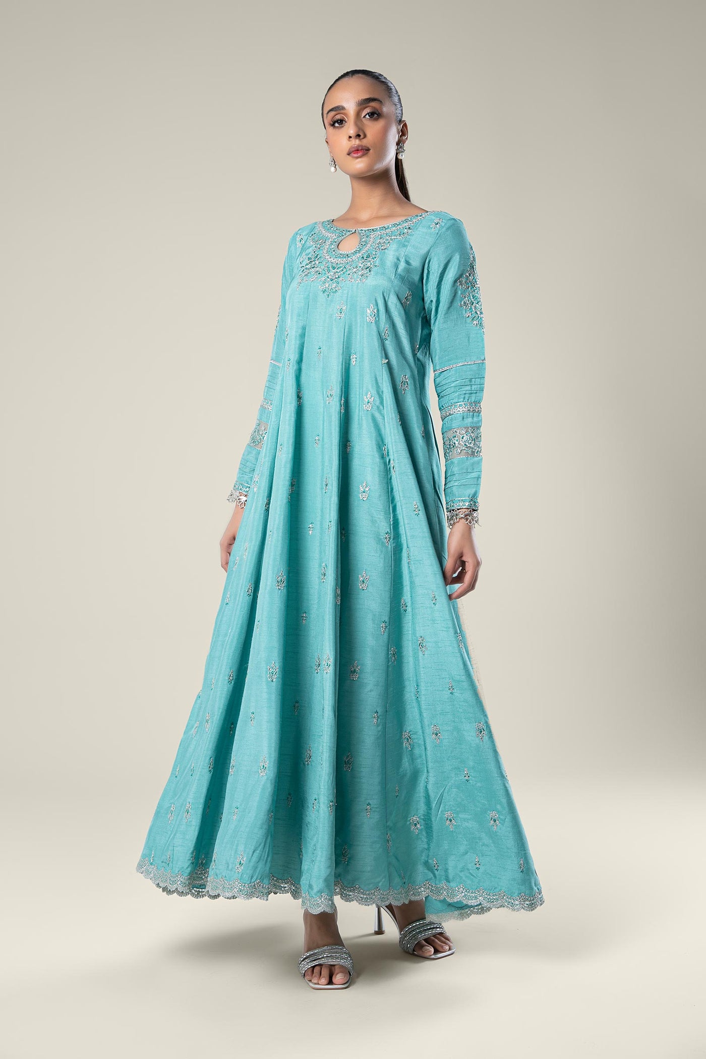 Embroidered Raw Silk Pishwas