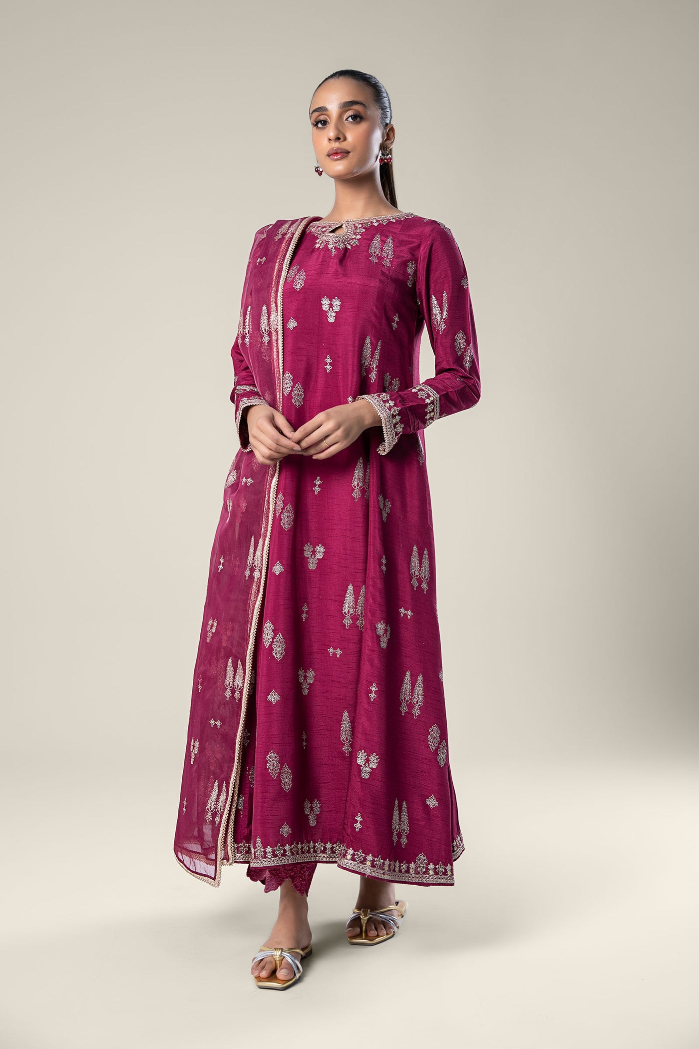 2 Pc Embroidered Raw Silk Suit