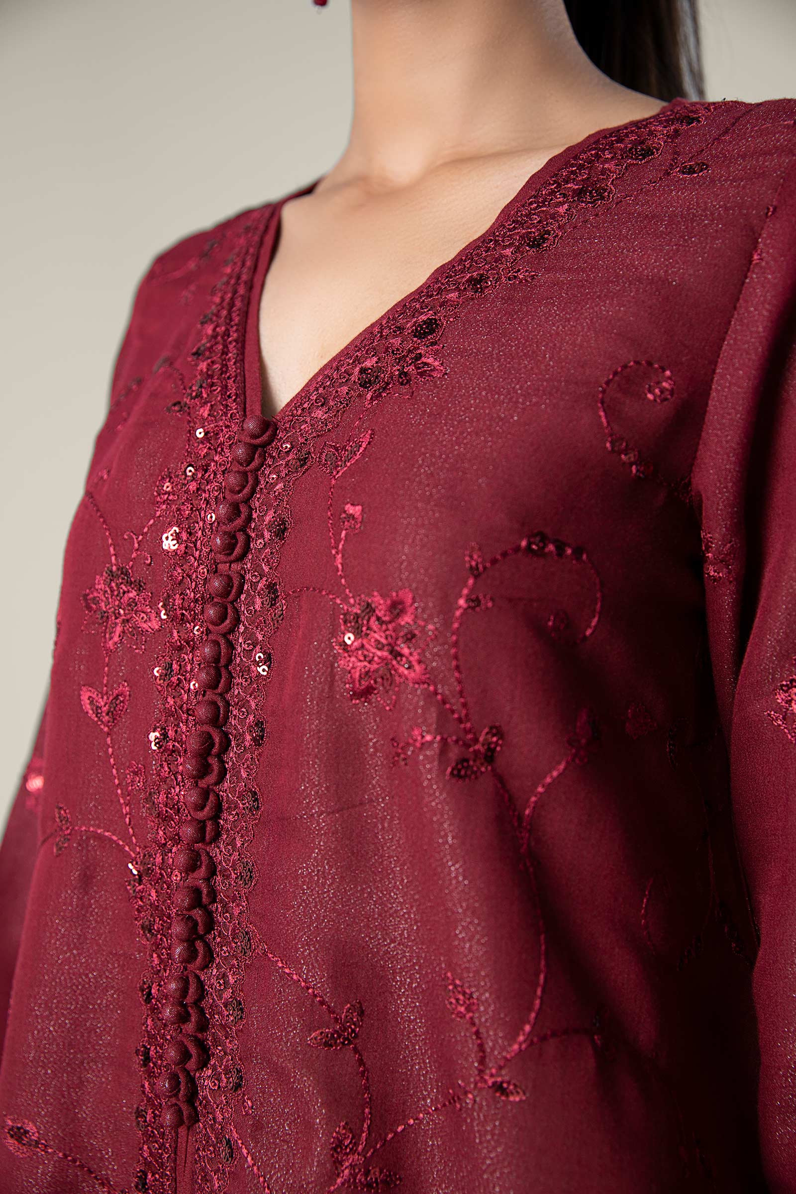 2 Pc Embroidered Silk Suit