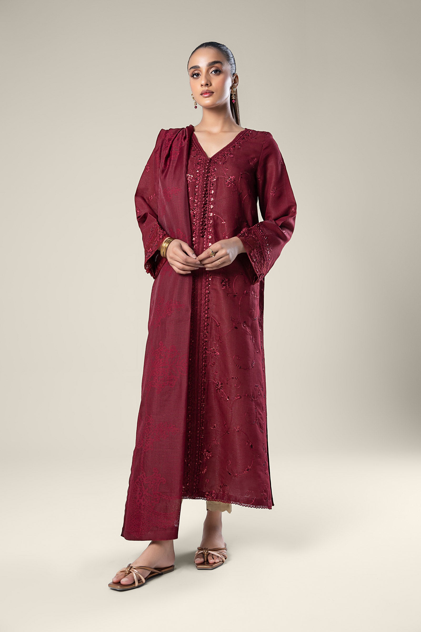 2 Pc Embroidered Silk Suit
