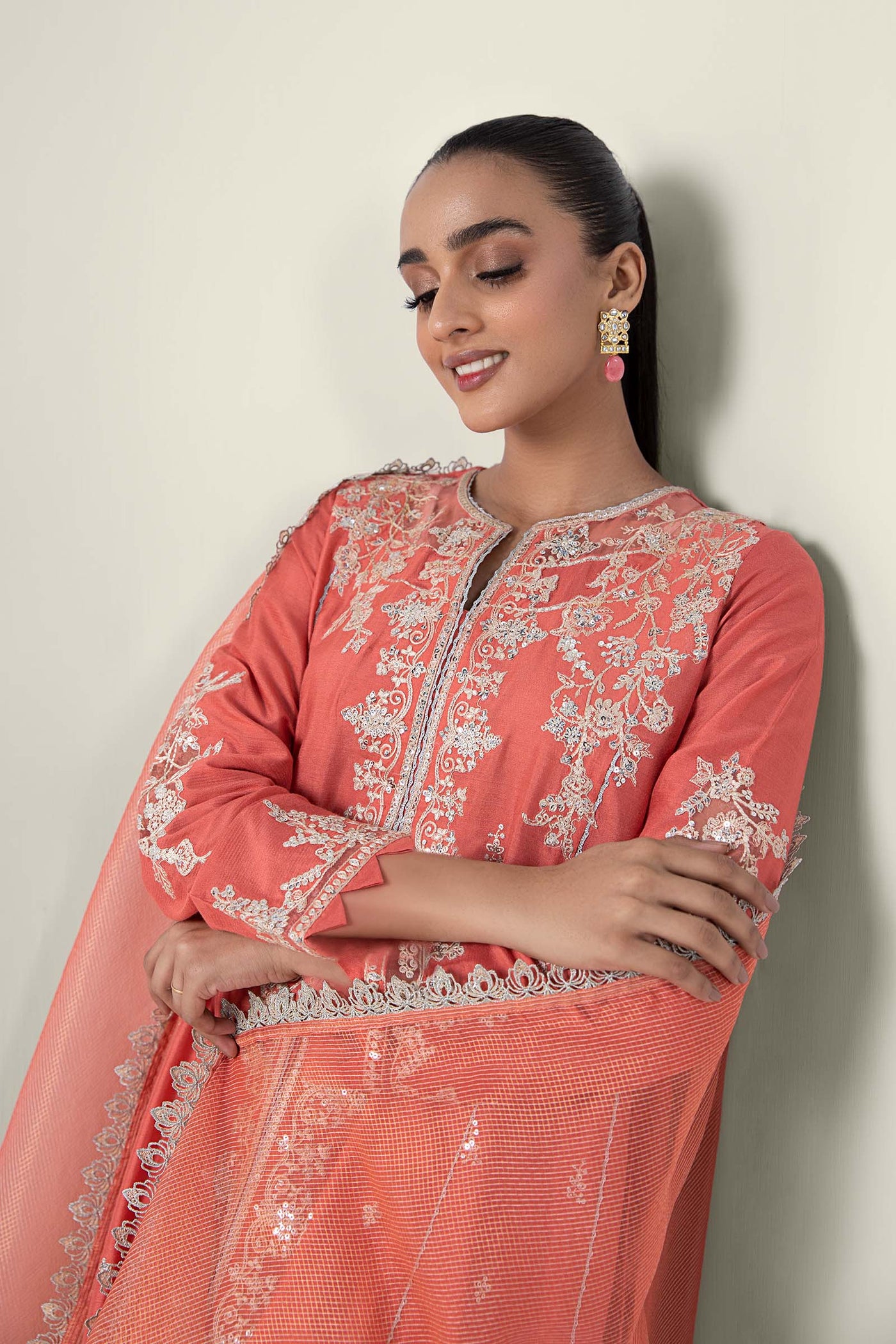 2 Pc Embroidered Khaddi Silk Suit