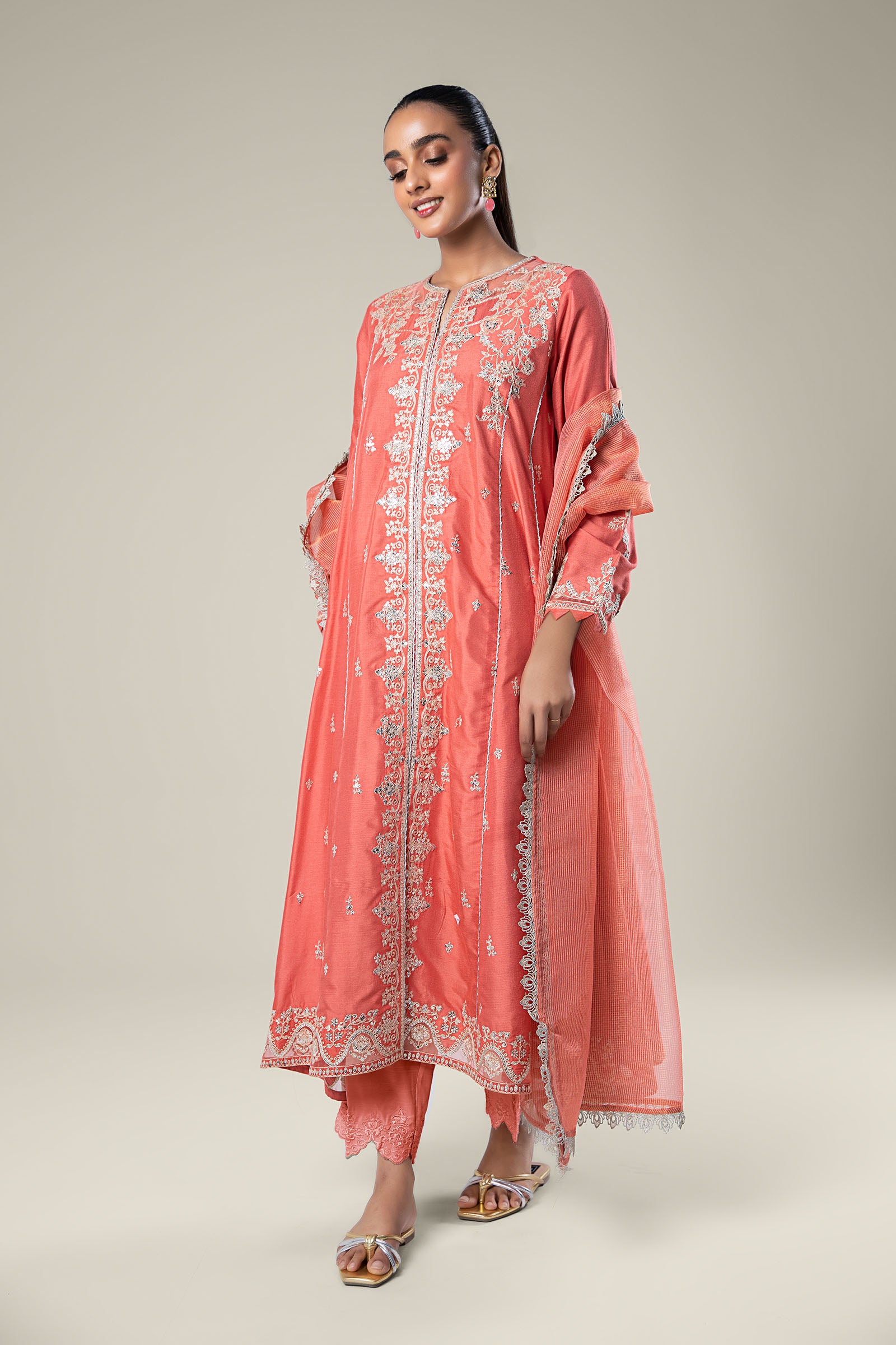 2 Pc Embroidered Khaddi Silk Suit