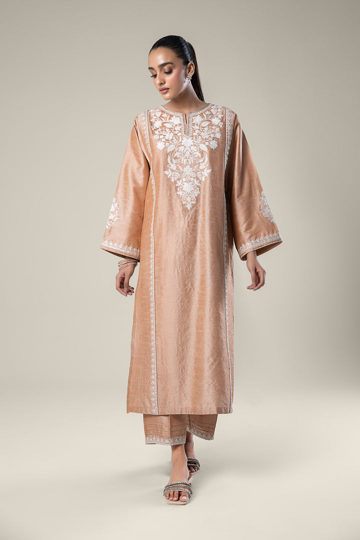 2 Pc Embroidered Tonal Raw Silk Suit | MB-WF24-37 m-basic Flat 20 OFF MBWF037-ESM-GLD