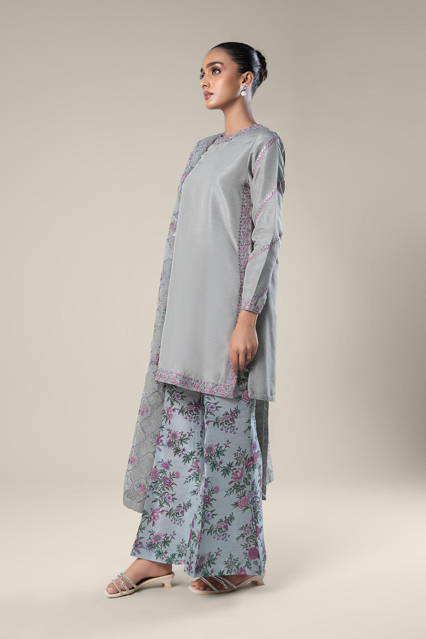 3 Pc Embroidered Raw Silk Suit