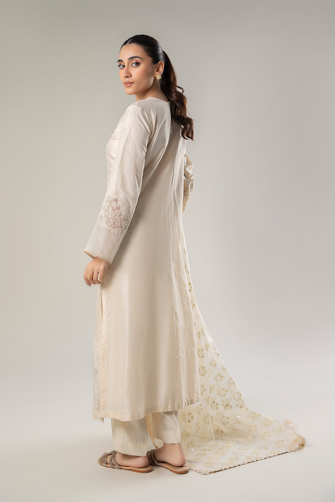 2 Pc Embroidered Khadi Silk Suit