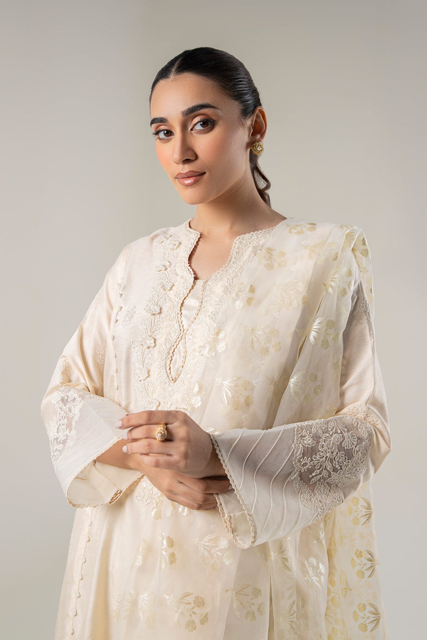 2 Pc Embroidered Khadi Silk Suit