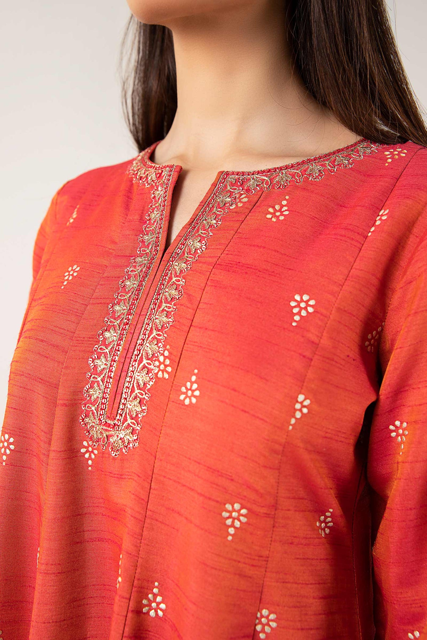 2 Pc Embroidered Tonal Silk Suit