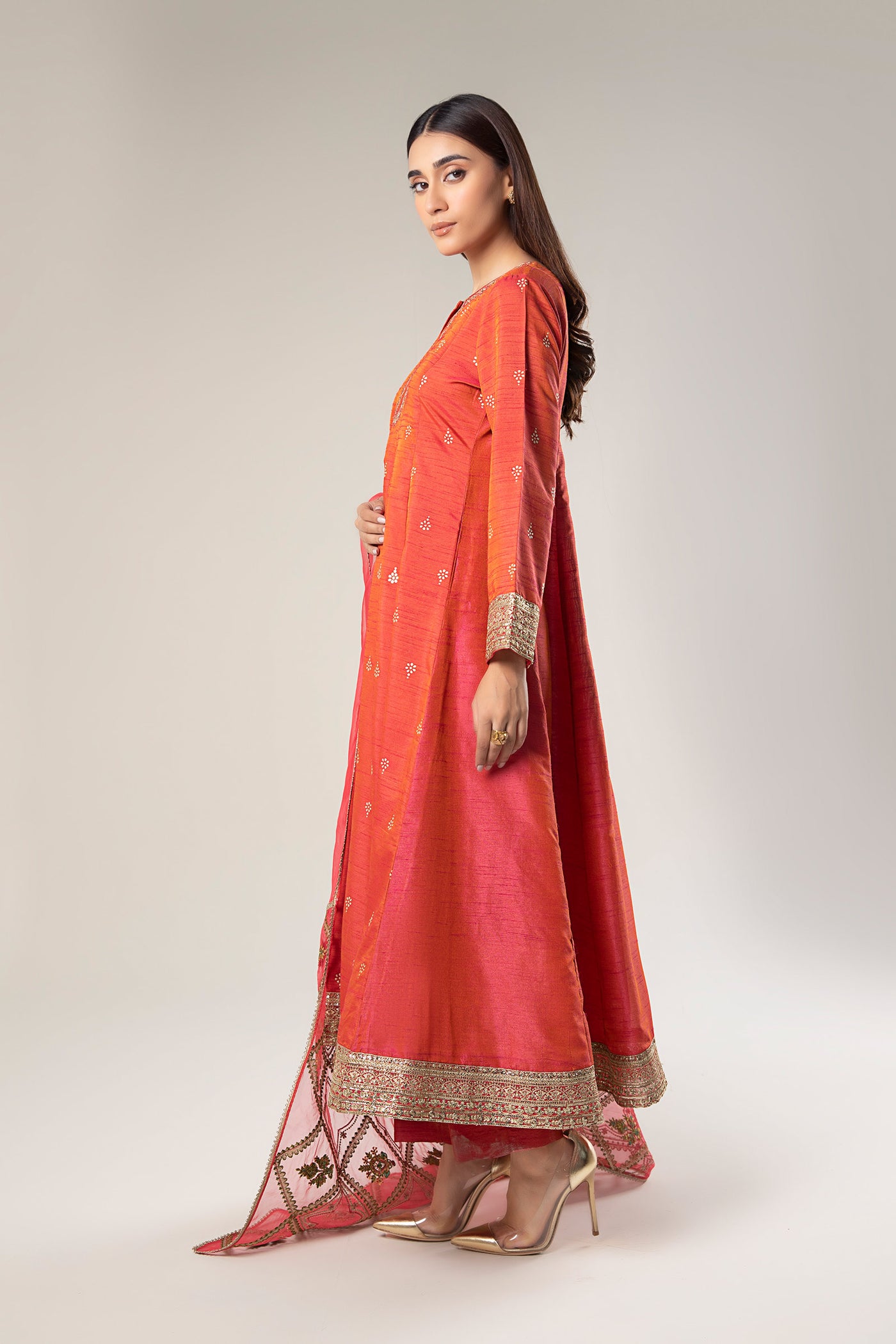 2 Pc Embroidered Tonal Silk Suit