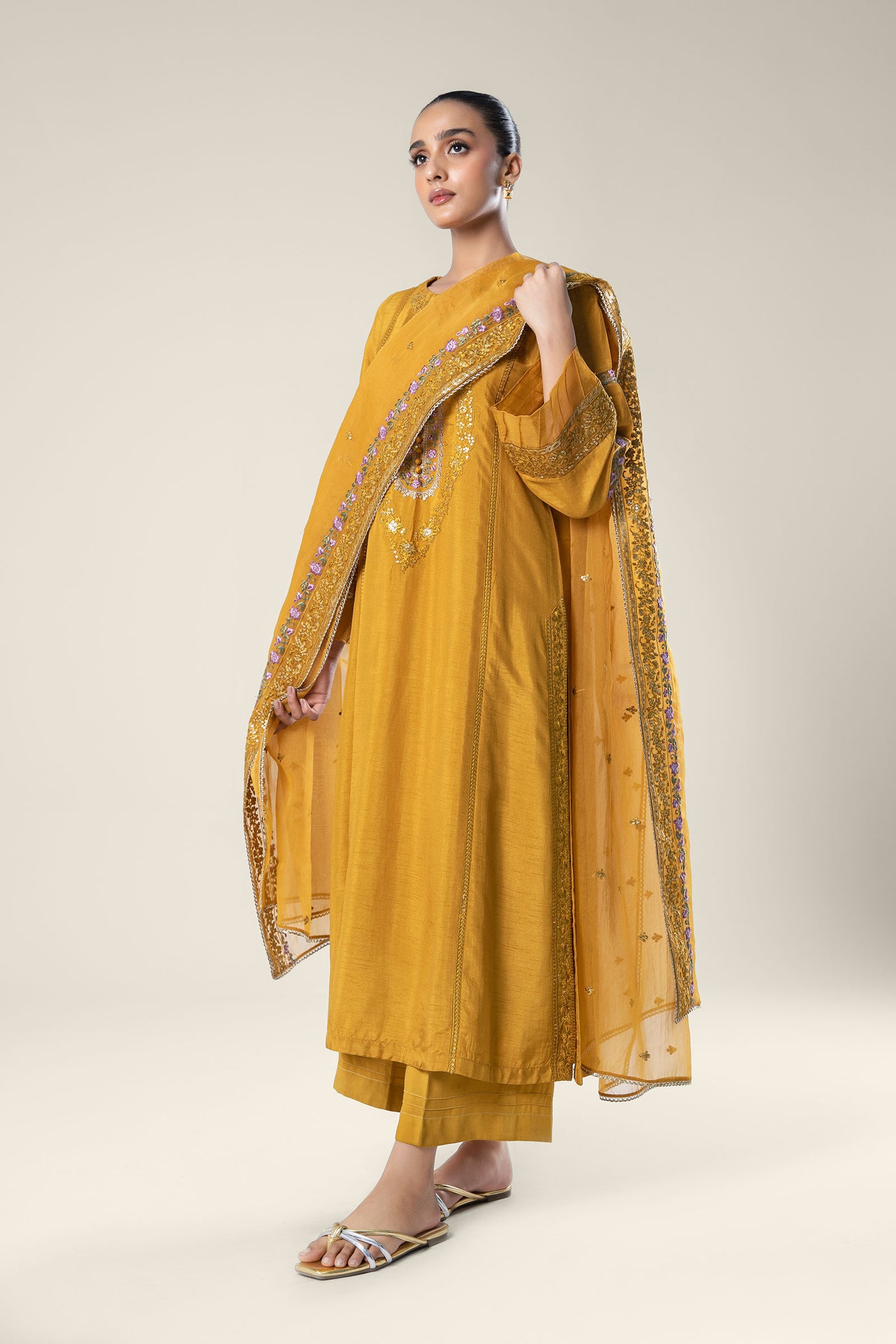 2 Pc Embroidered Raw Silk Suit