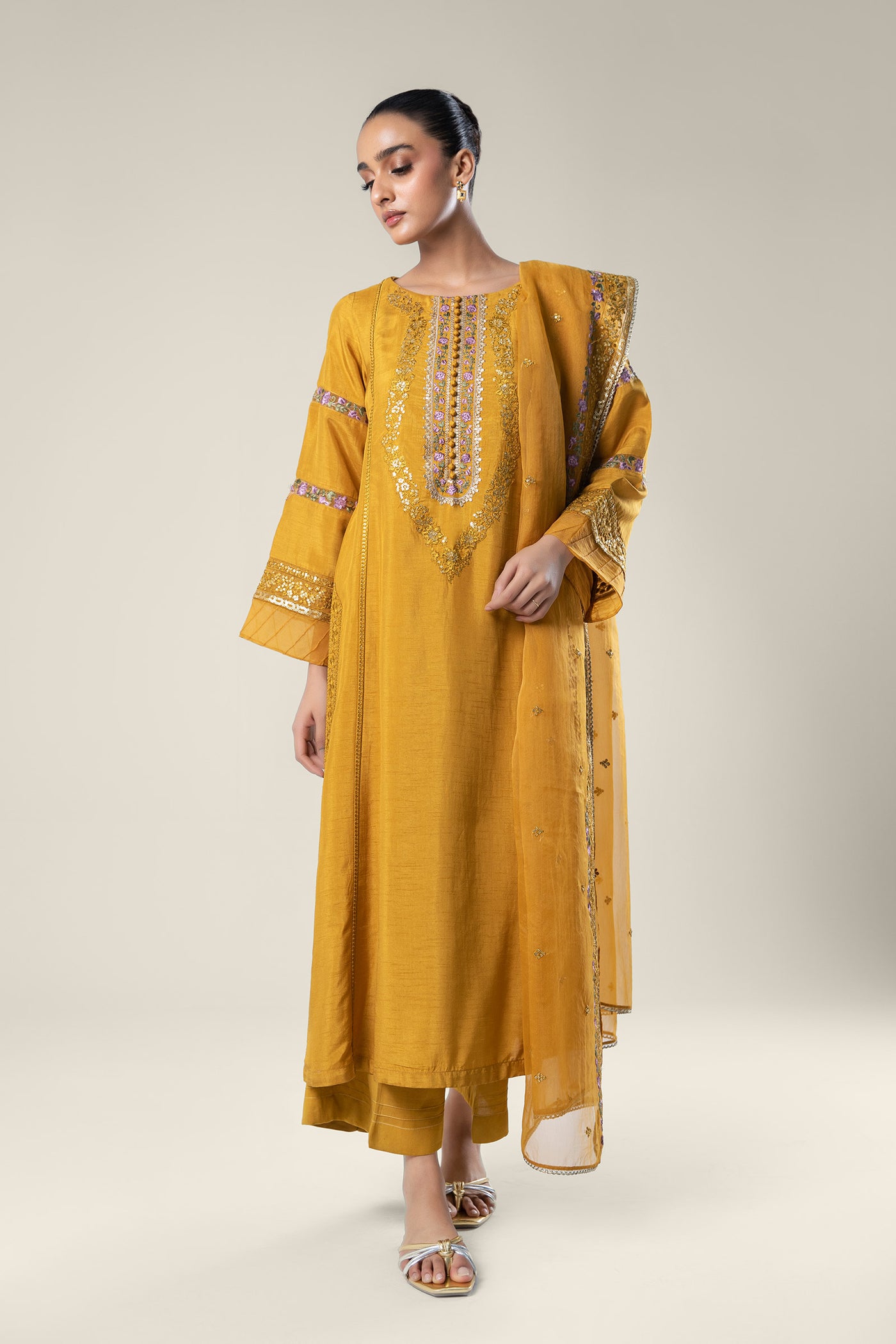 2 Pc Embroidered Raw Silk Suit