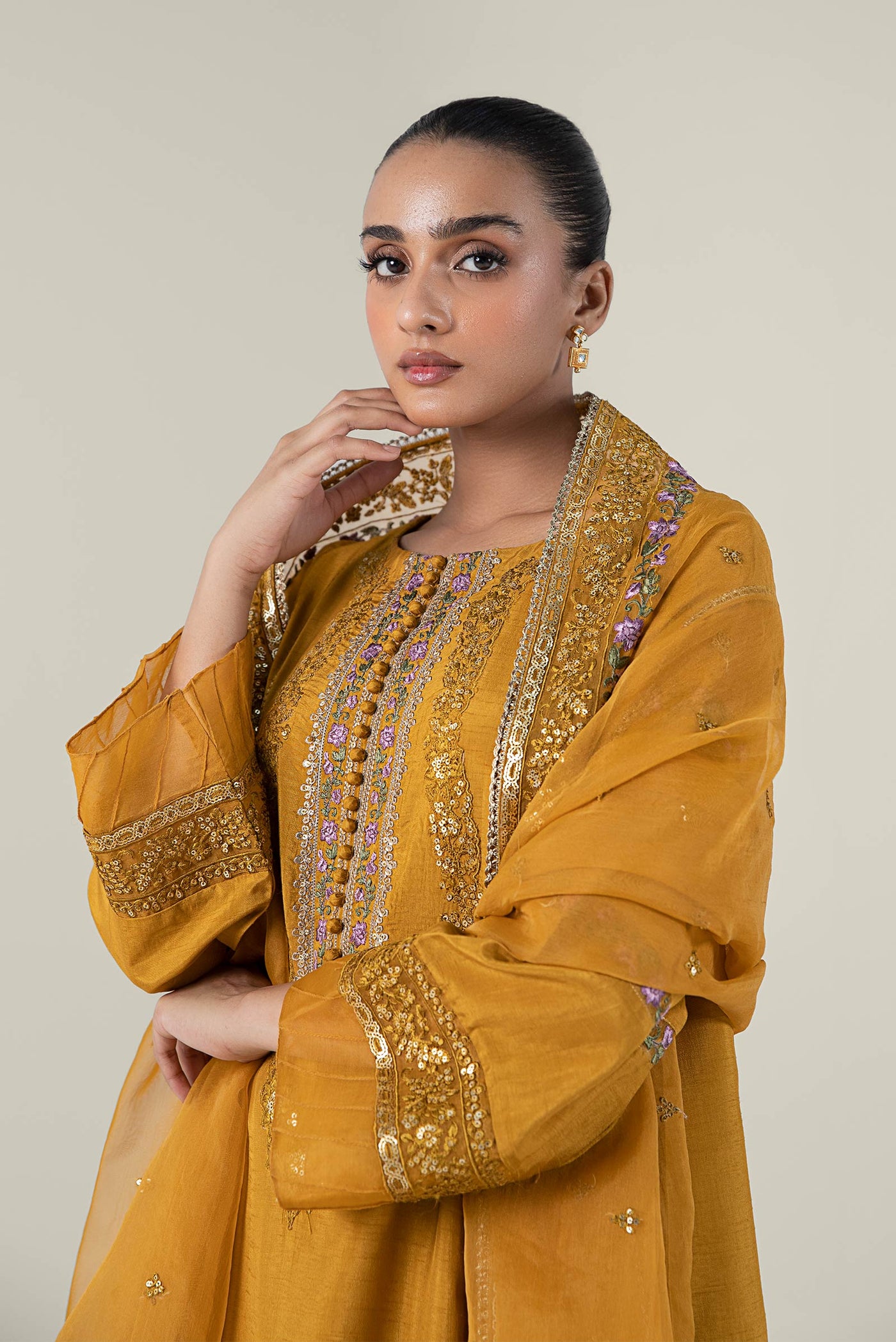 2 Pc Embroidered Raw Silk Suit