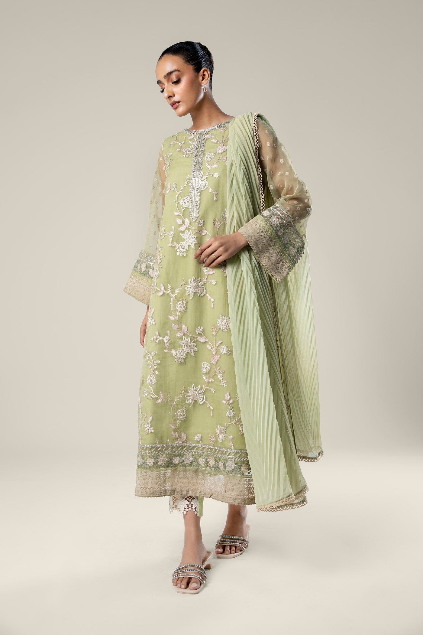 2 Pc Embroidered Organza Suit