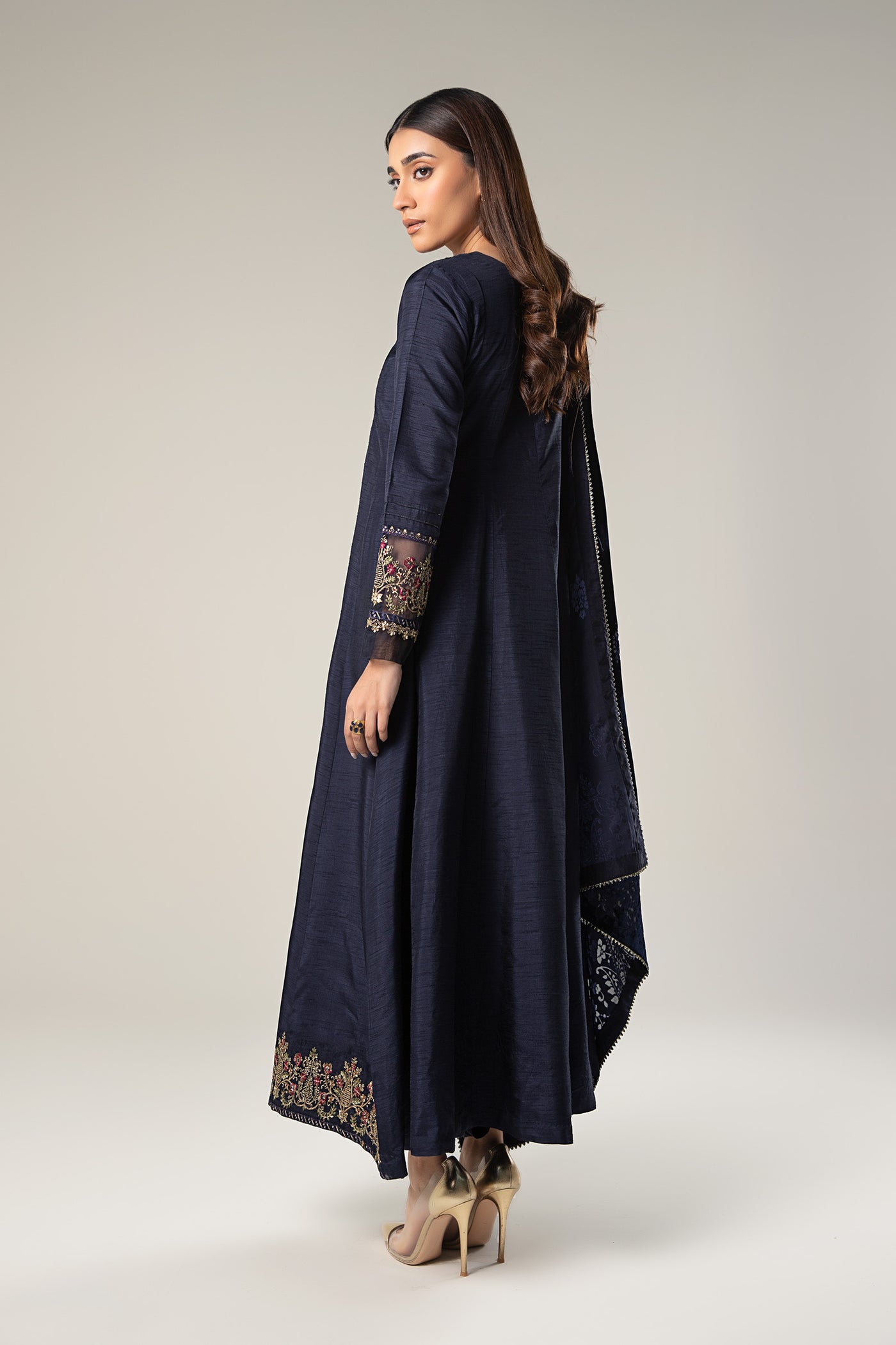 2 Pc Embroidered Raw Silk Suit