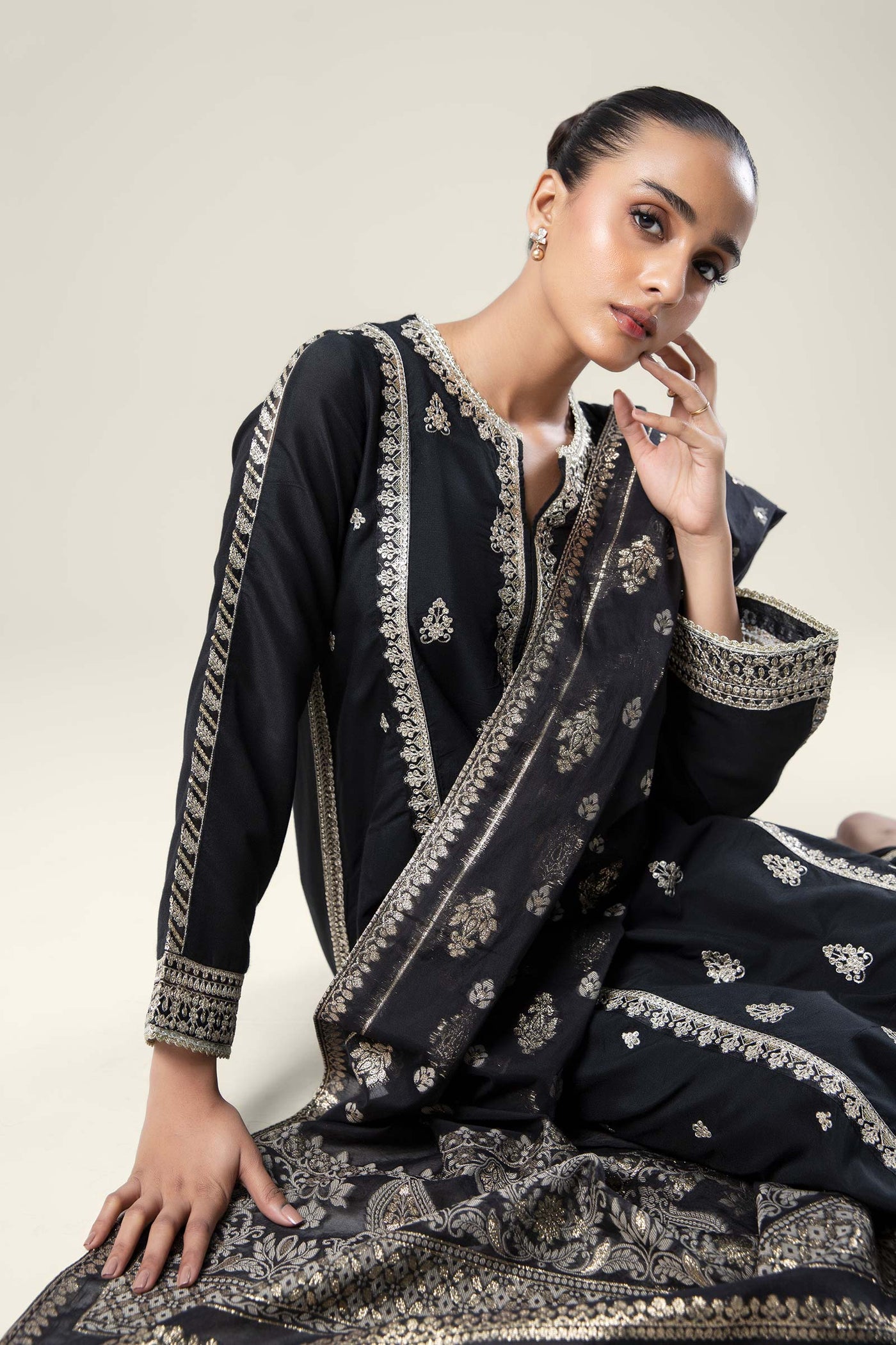 2 Pc Embroidered Khaddi Silk Suit