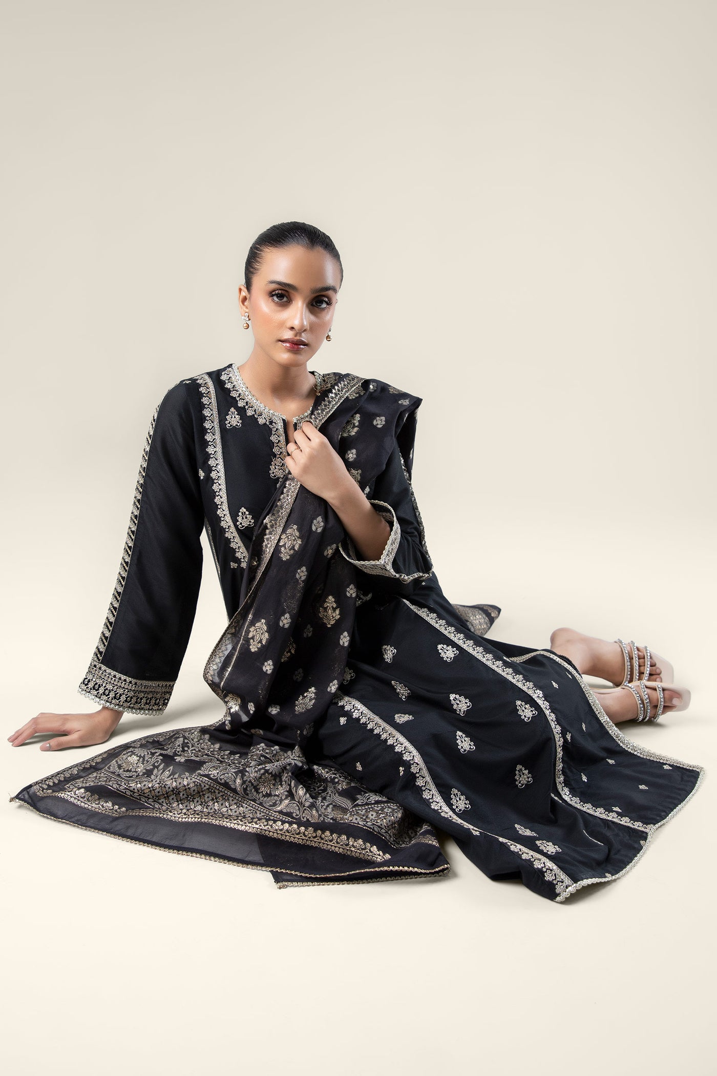 2 Pc Embroidered Khaddi Silk Suit