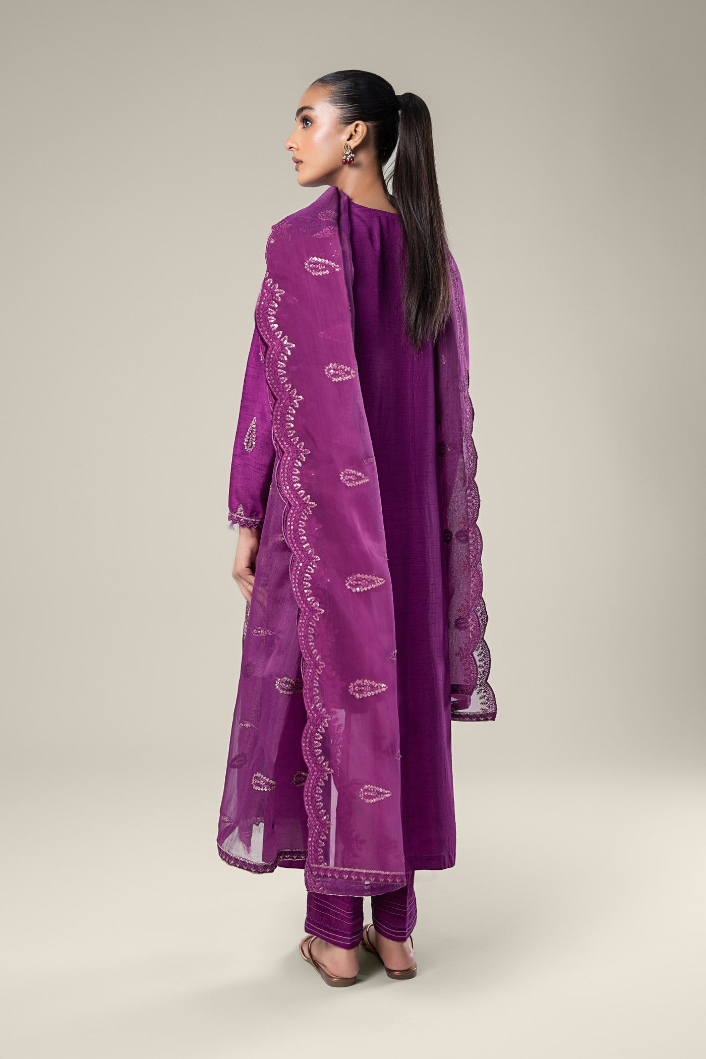 2 Pc Embroidered Raw Silk Suit