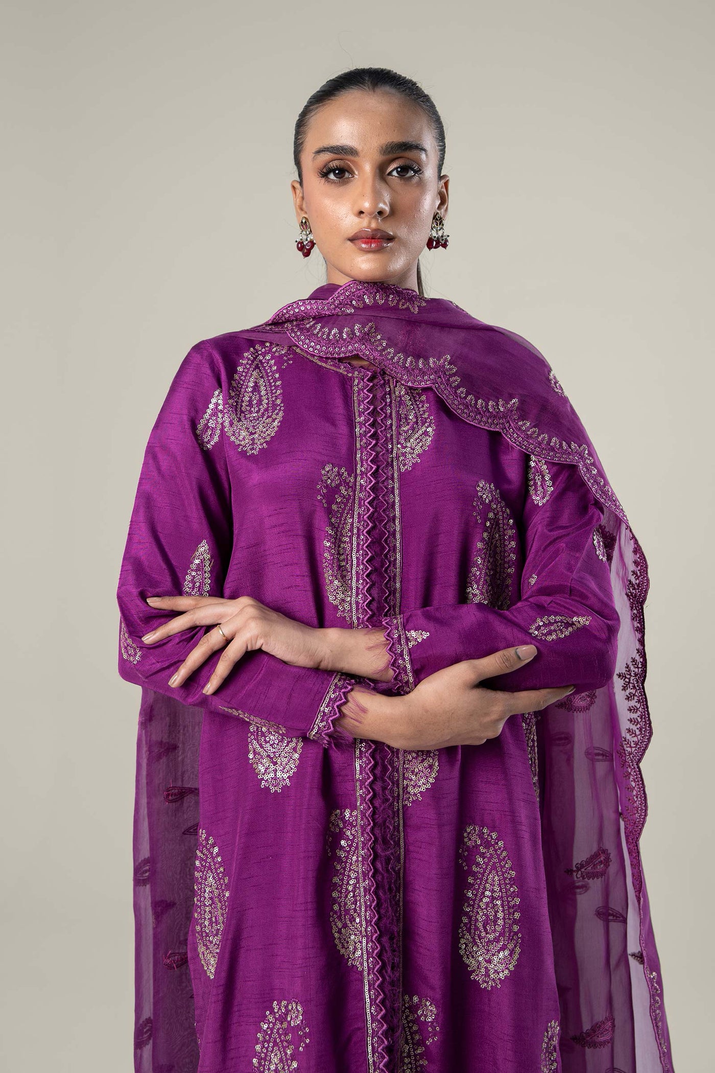 2 Pc Embroidered Raw Silk Suit