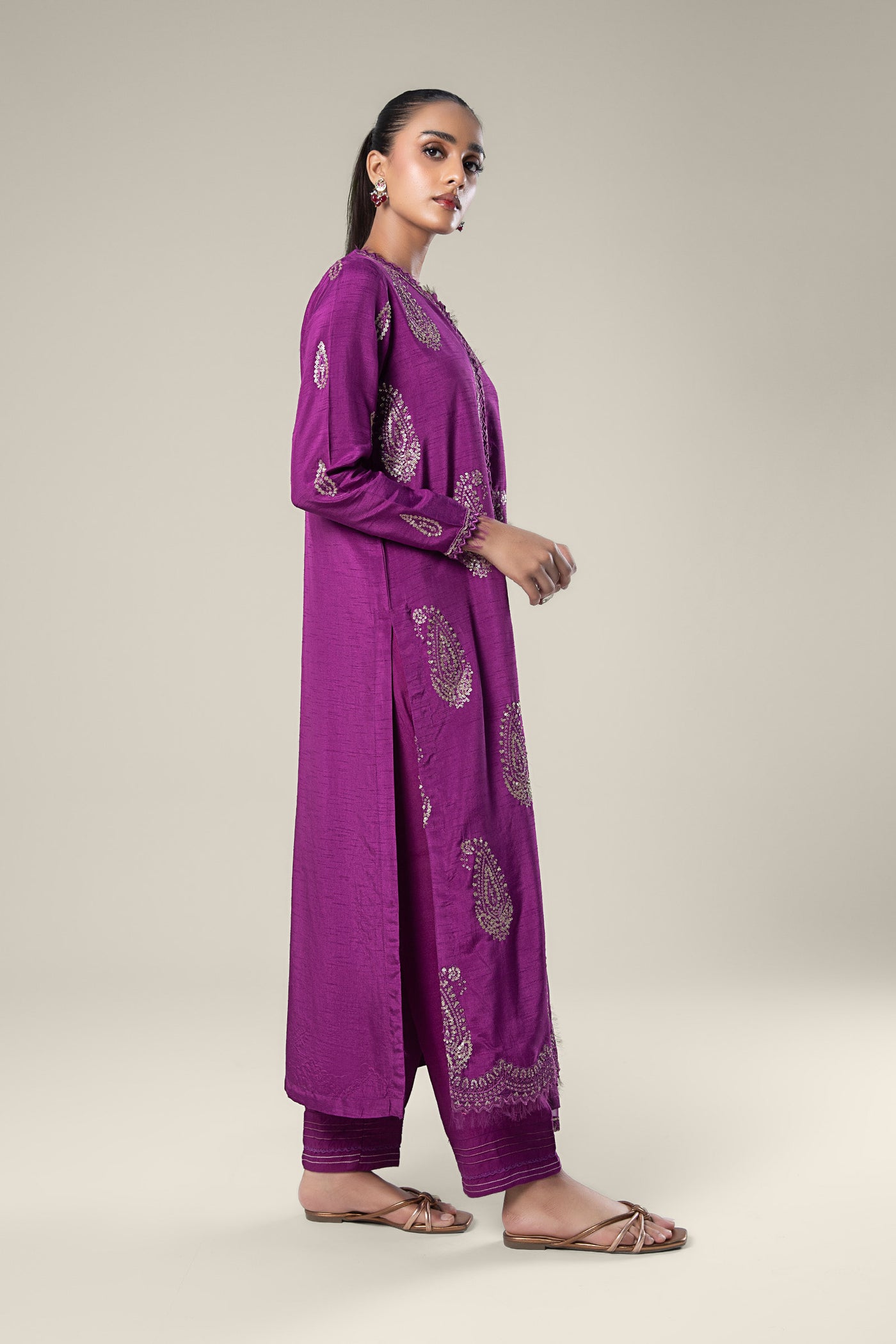 2 Pc Embroidered Raw Silk Suit