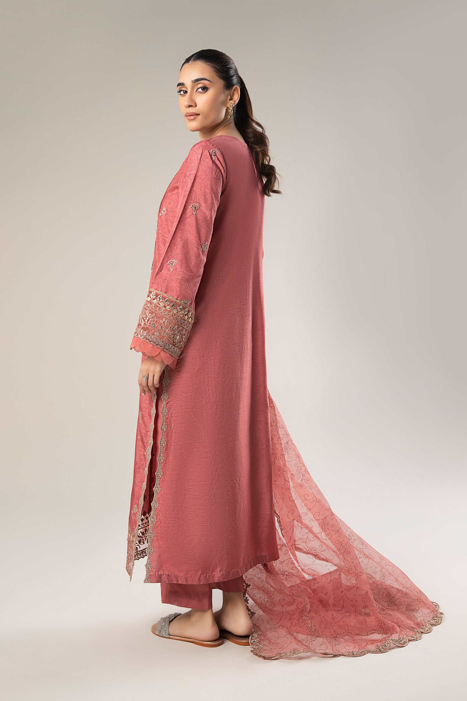 2 Pc Embroidered Raw Silk Suit