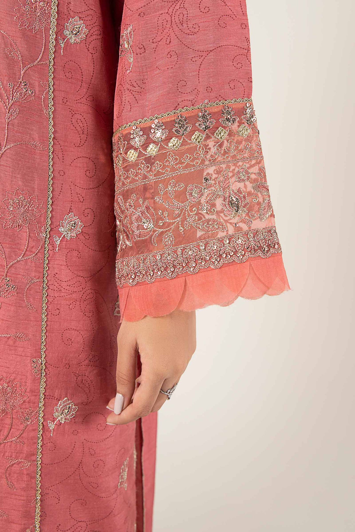 2 Pc Embroidered Raw Silk Suit