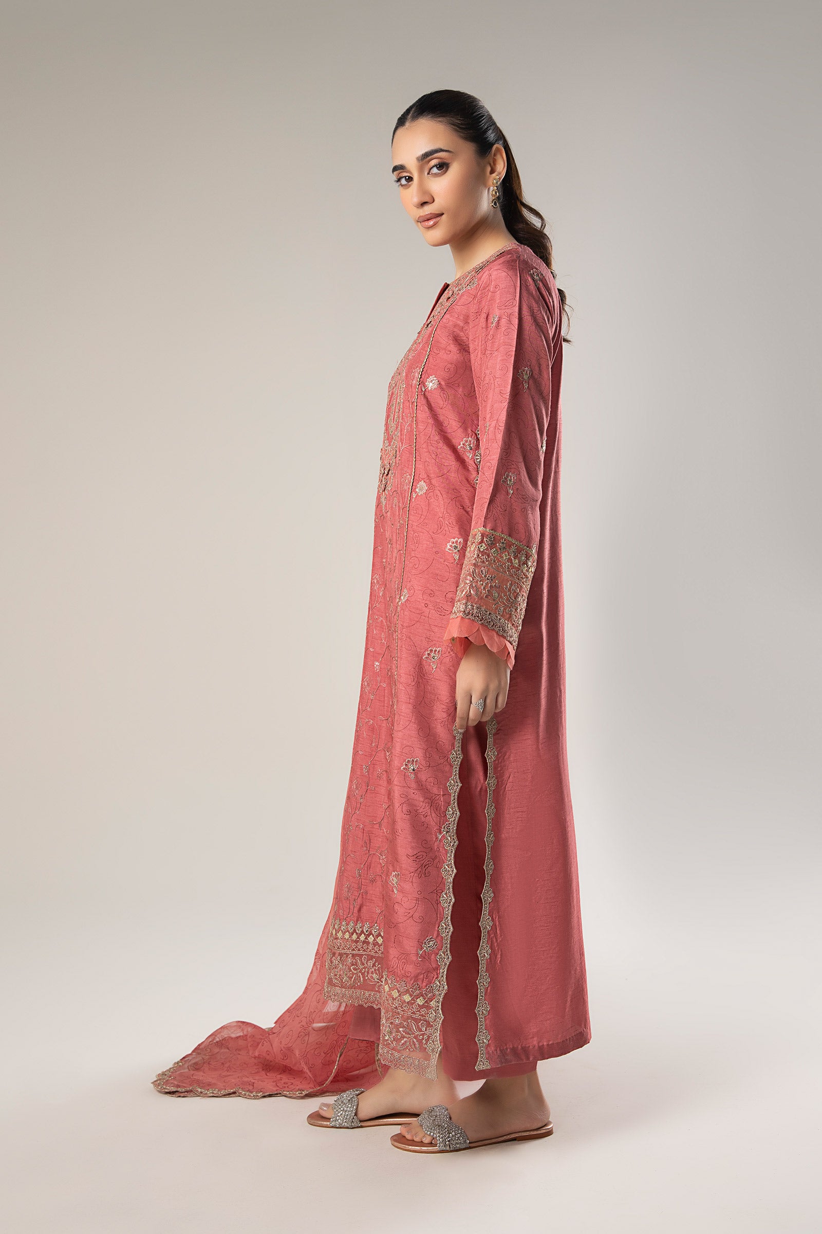 2 Pc Embroidered Raw Silk Suit
