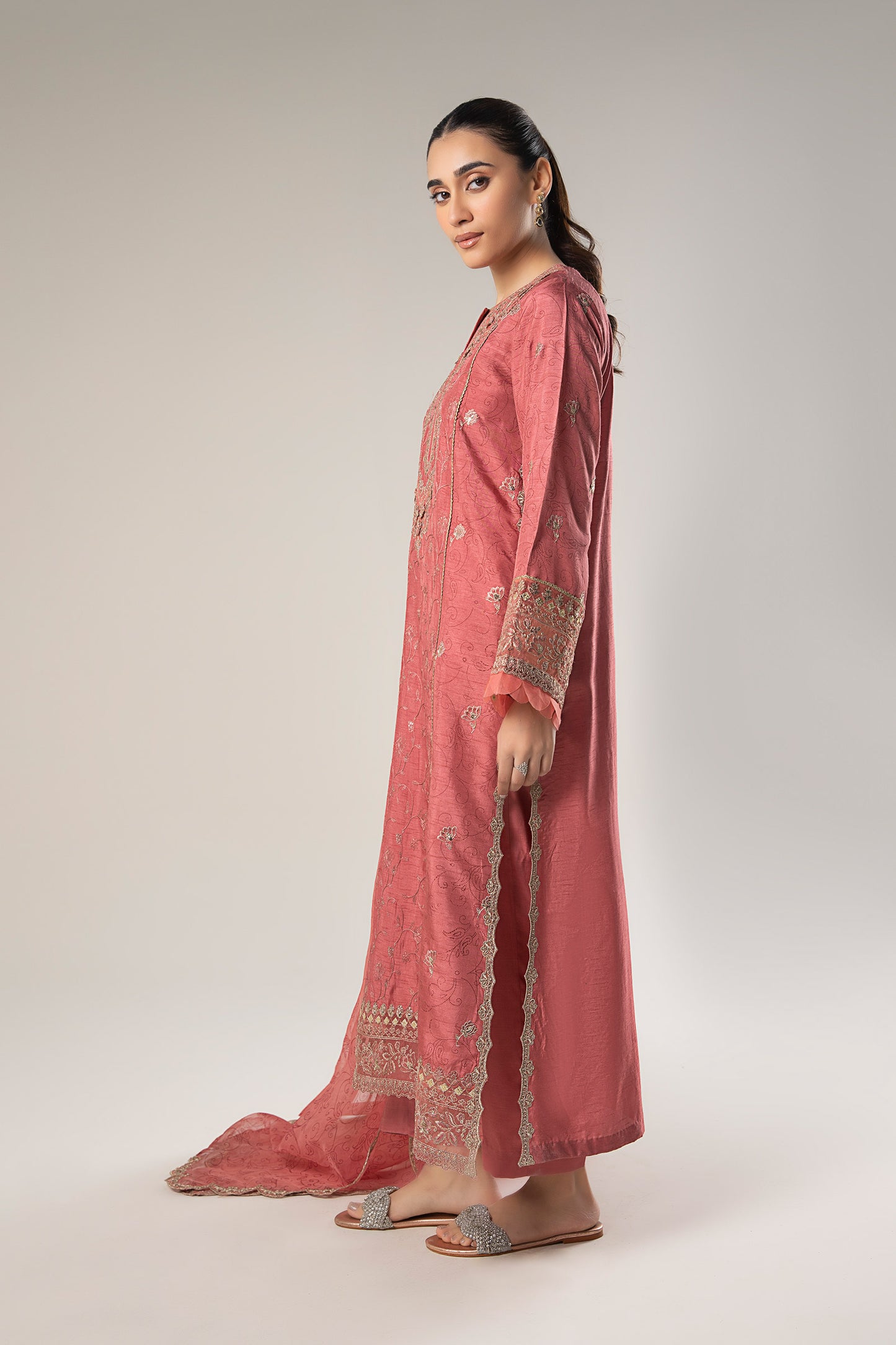 2 Pc Embroidered Raw Silk Suit