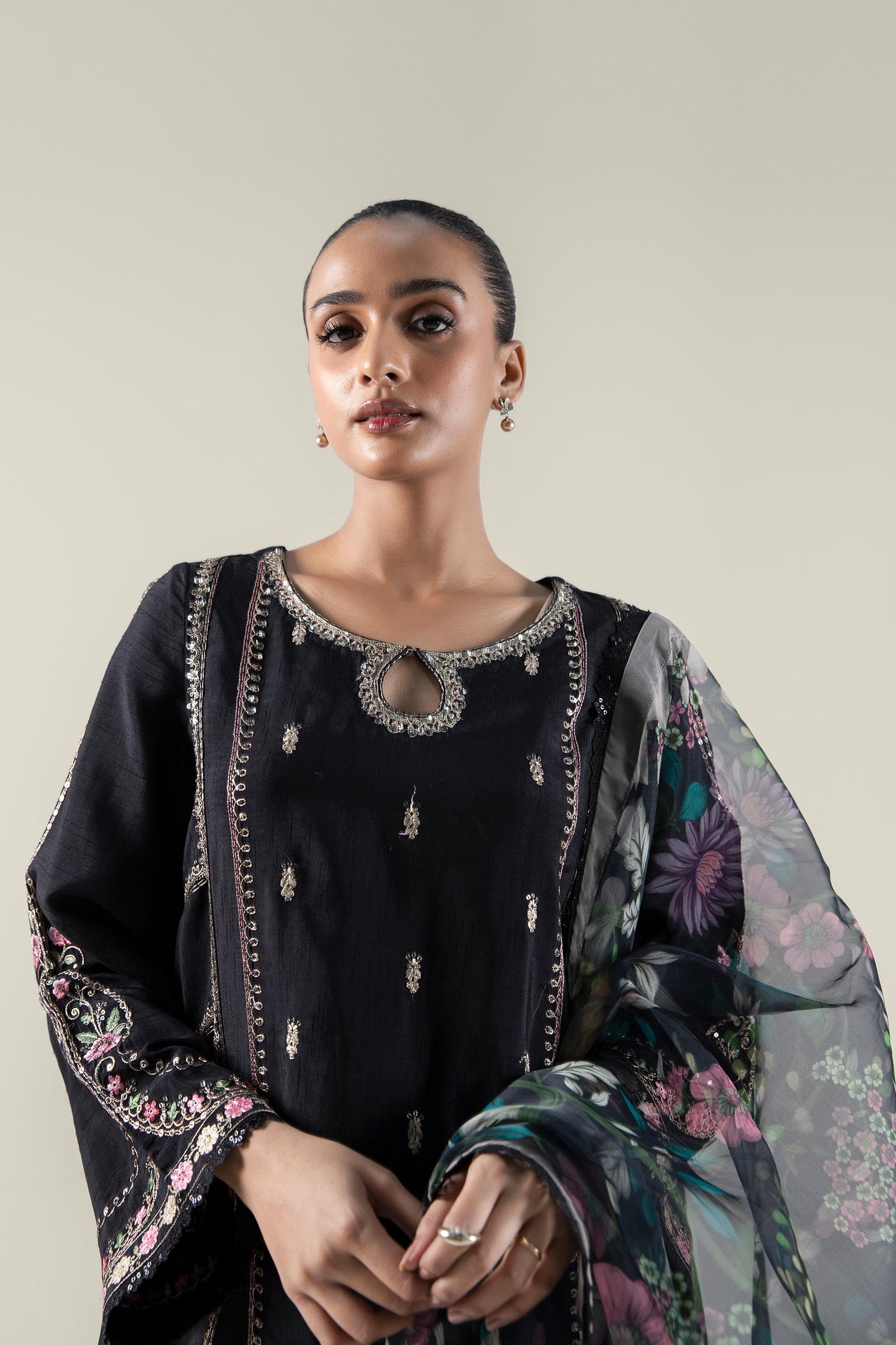 2 Pc Embroidered Raw Silk Suit