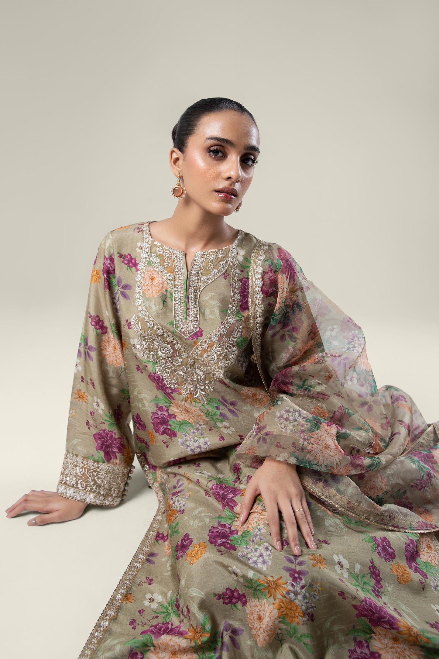 2 Pc Pinted Raw Silk Suit