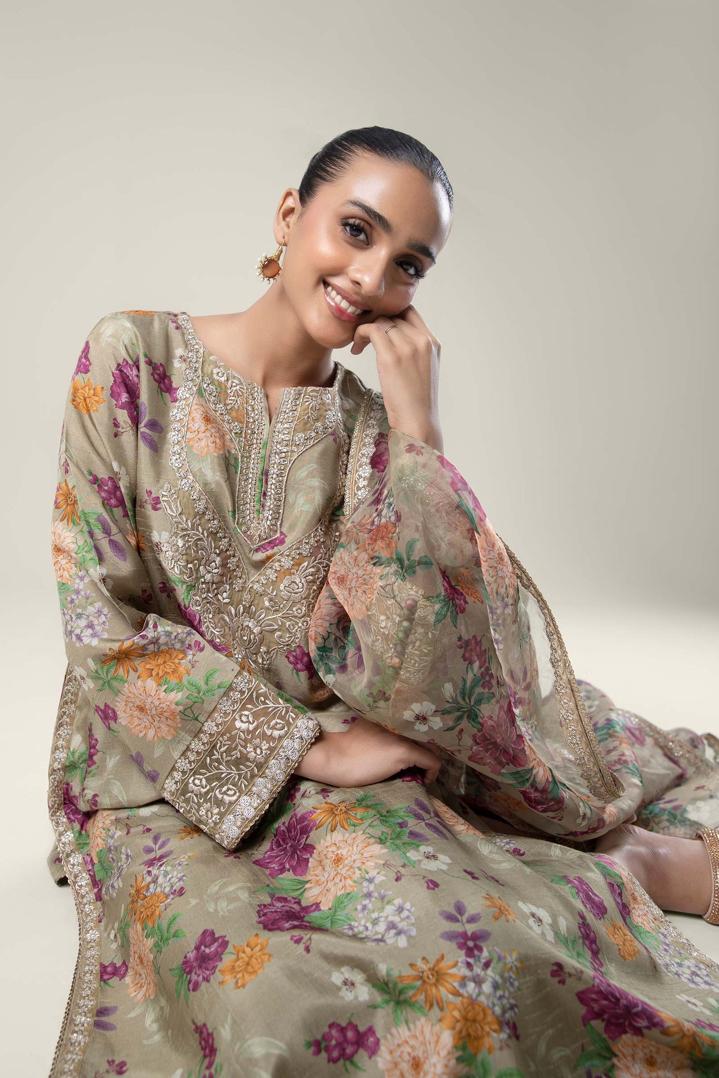 2 Pc Pinted Raw Silk Suit