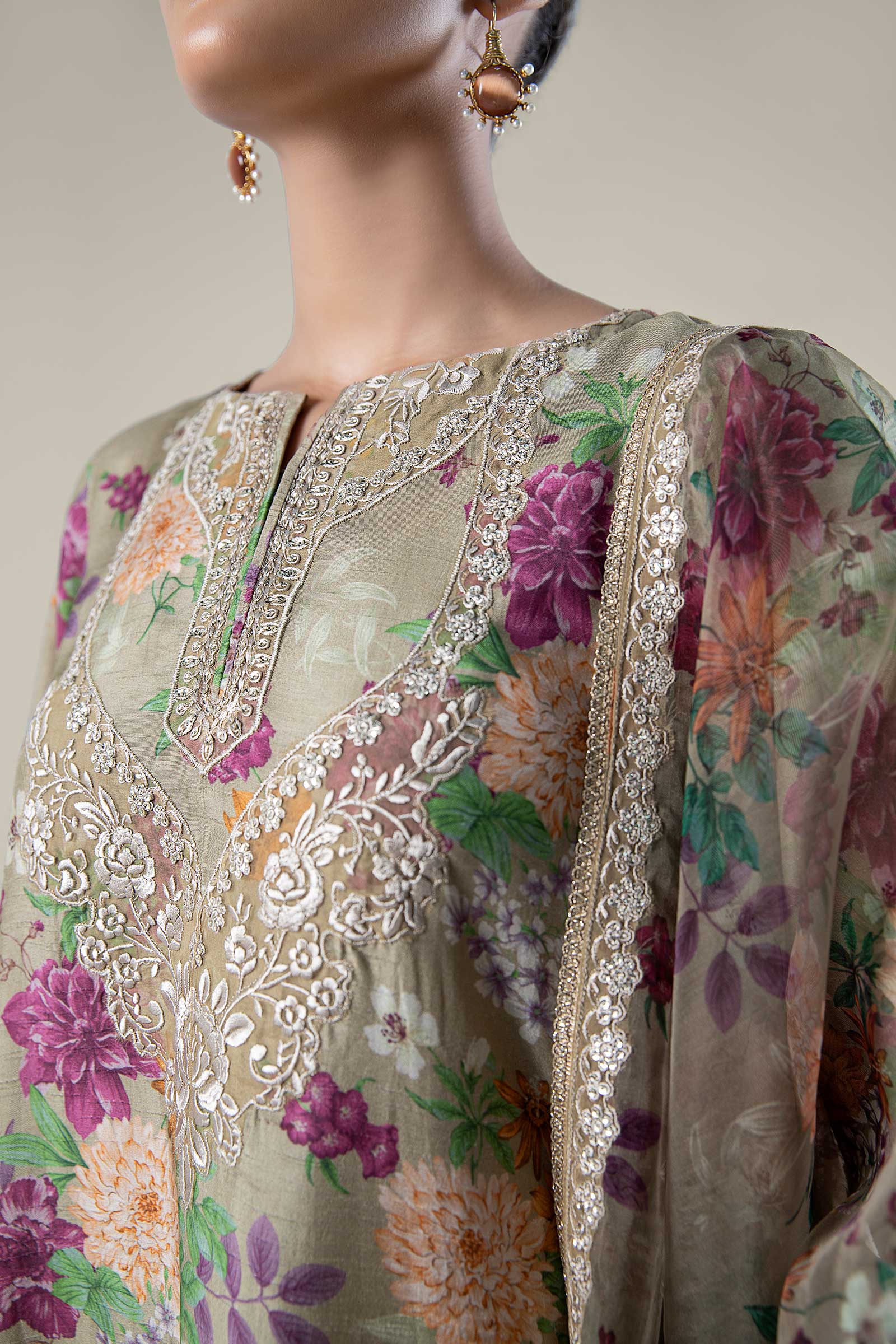 2 Pc Pinted Raw Silk Suit