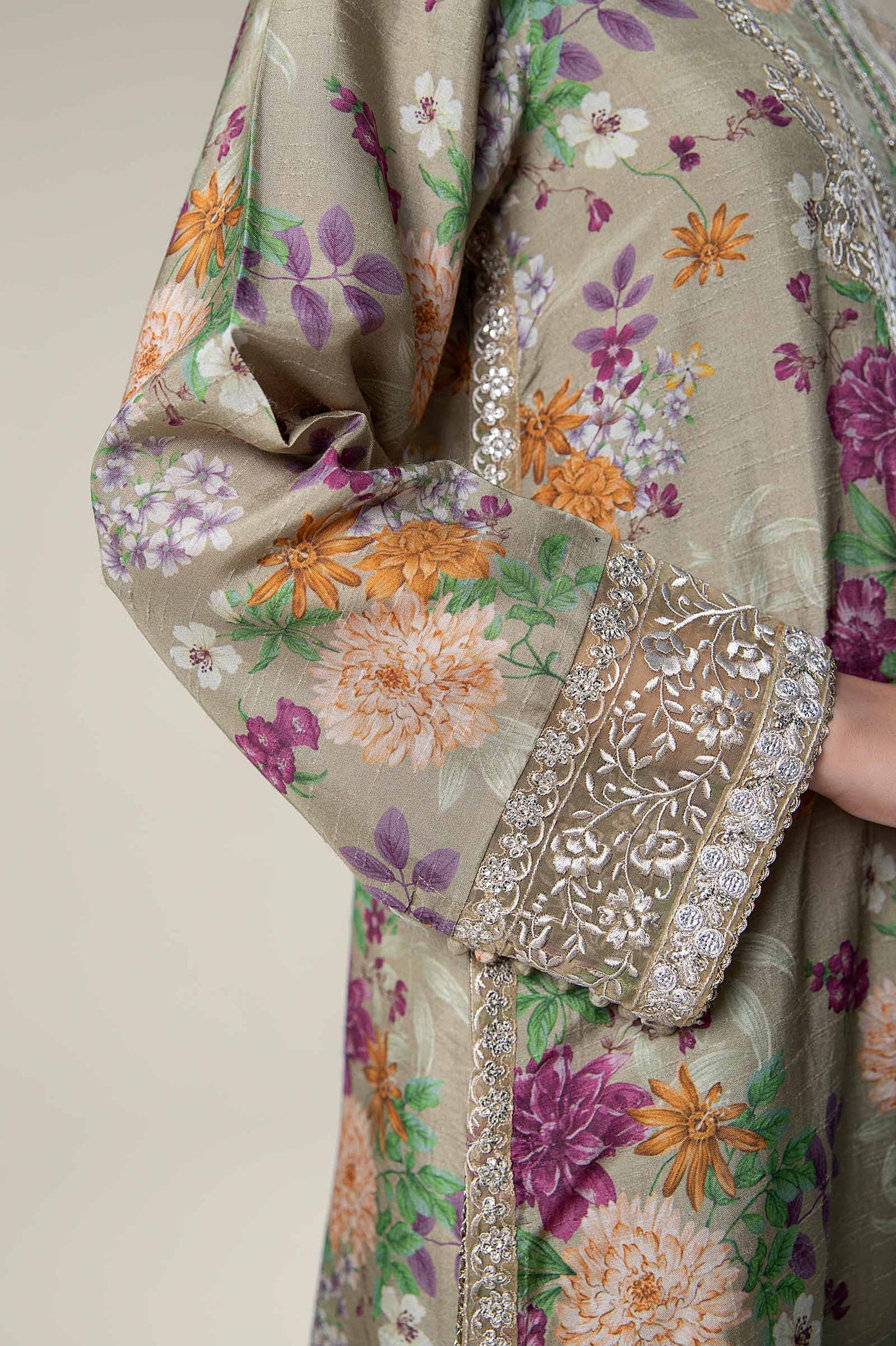 2 Pc Pinted Raw Silk Suit