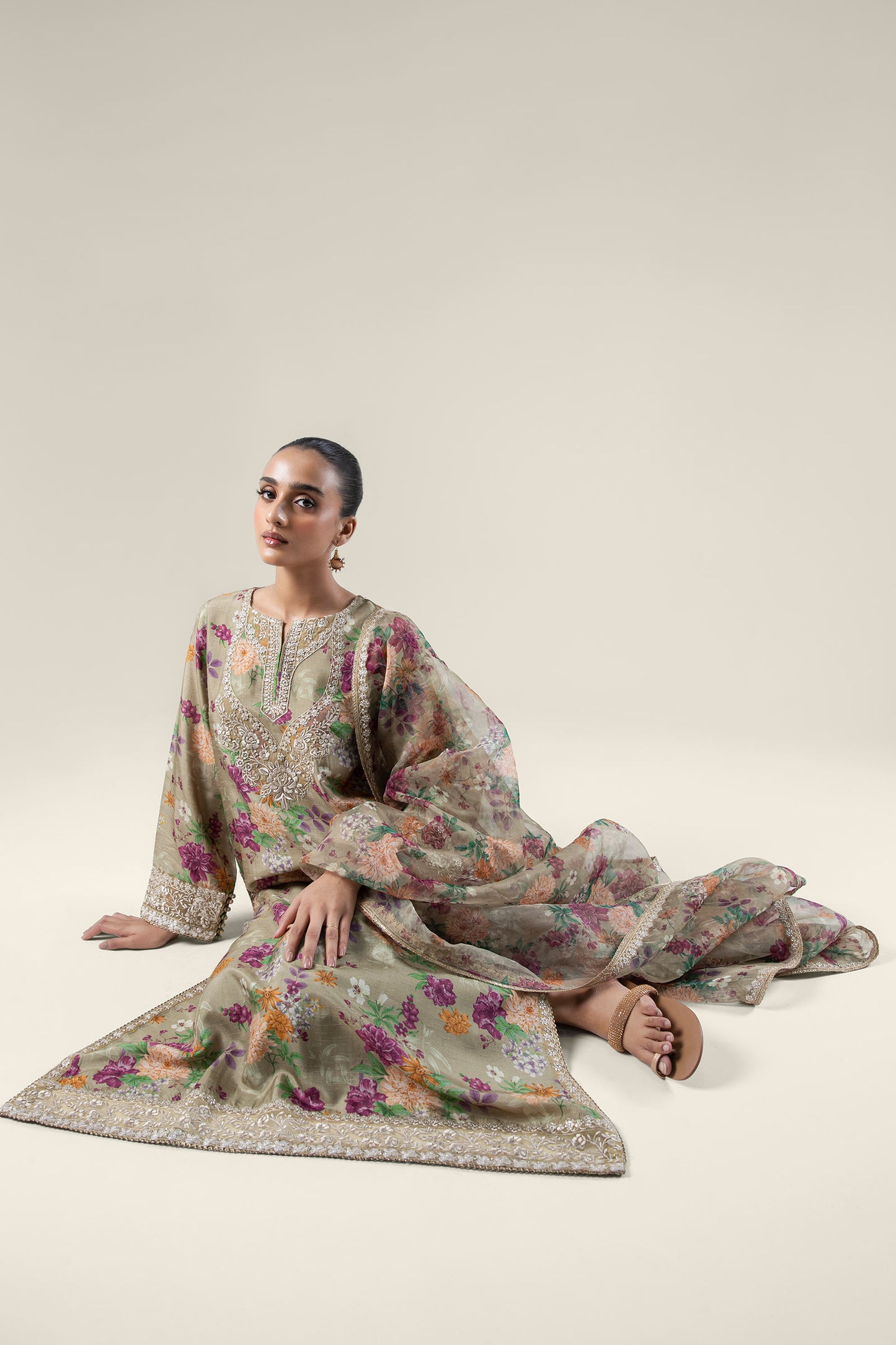 2 Pc Pinted Raw Silk Suit