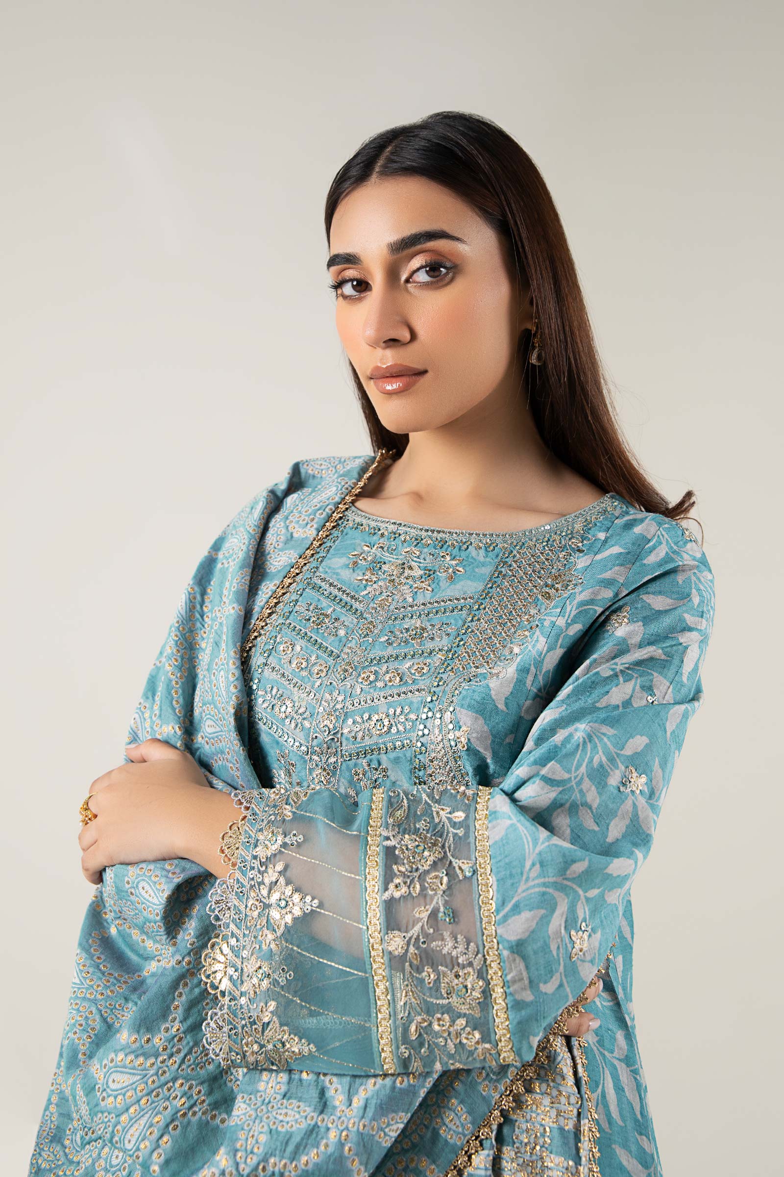 2 Pc Pinted Raw Silk Suit