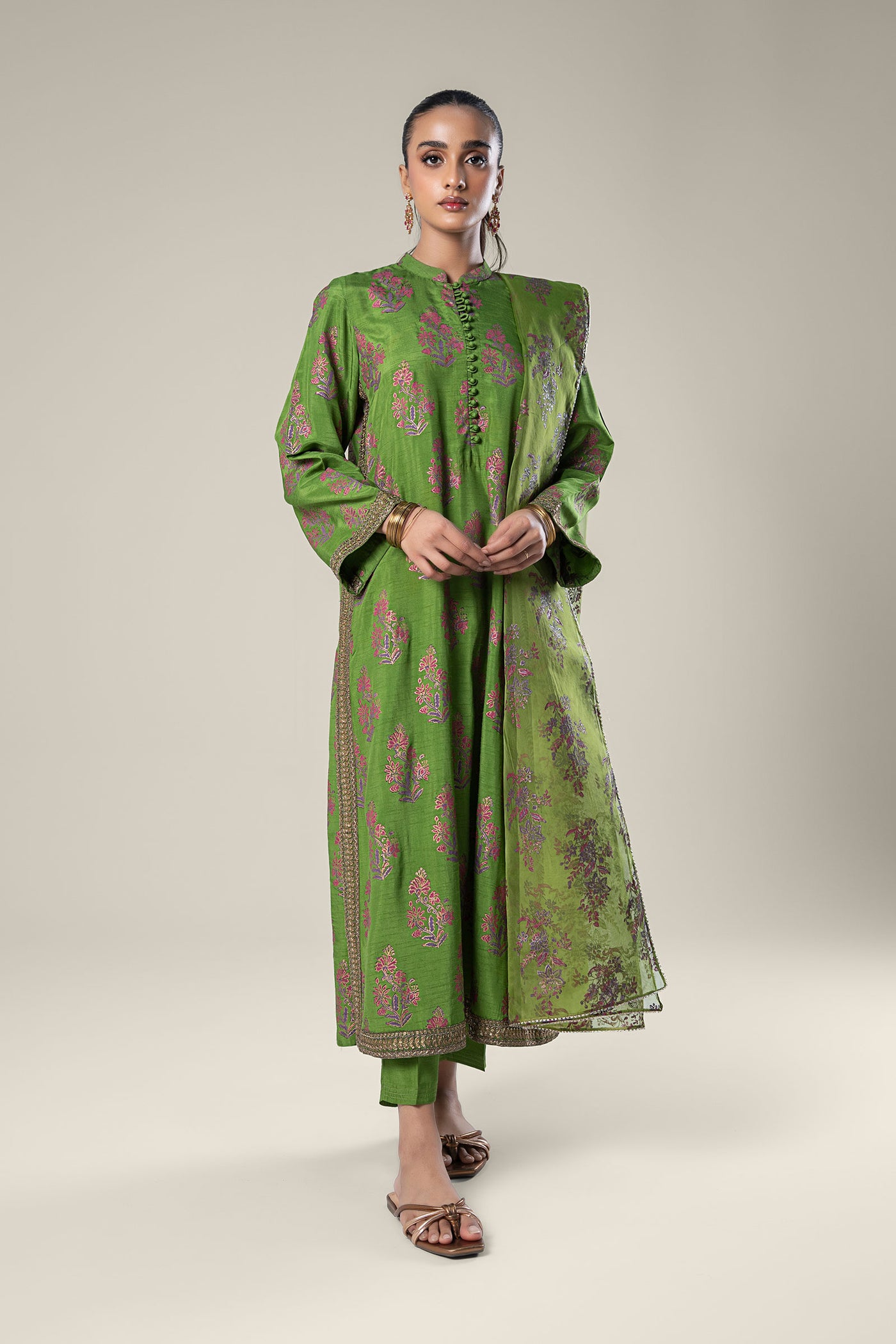 3 Pc Embroidered Raw Silk Suit