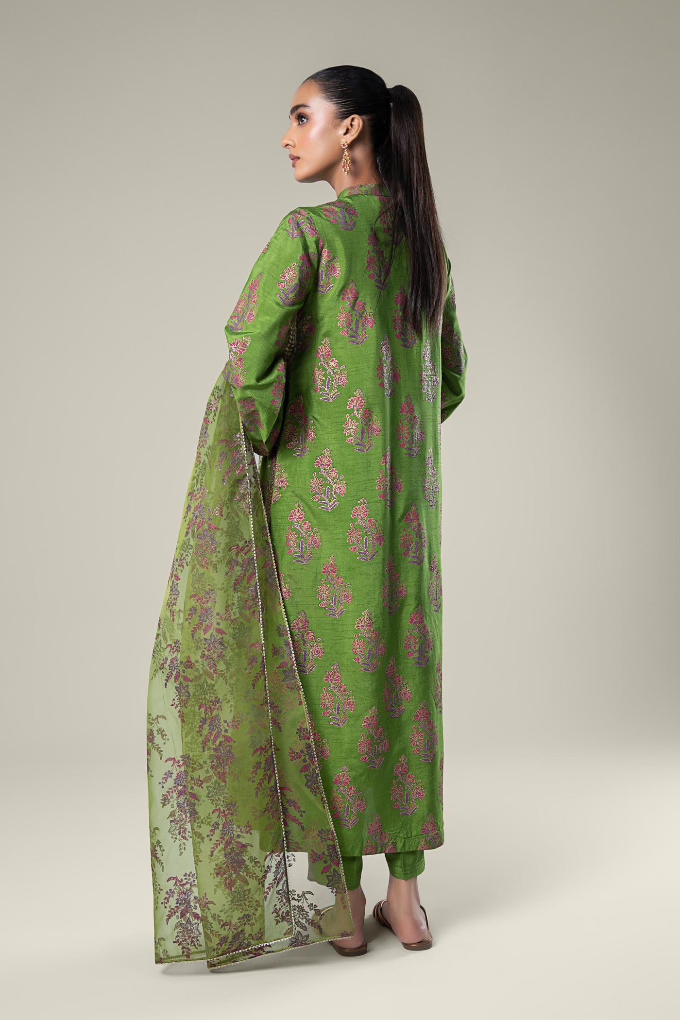 3 Pc Embroidered Raw Silk Suit