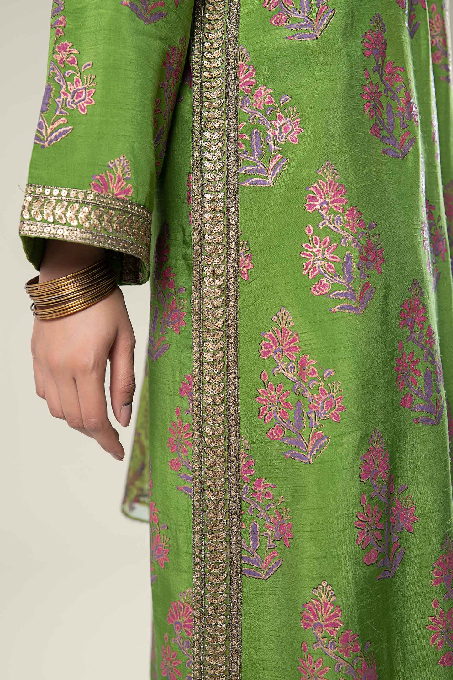 3 Pc Embroidered Raw Silk Suit