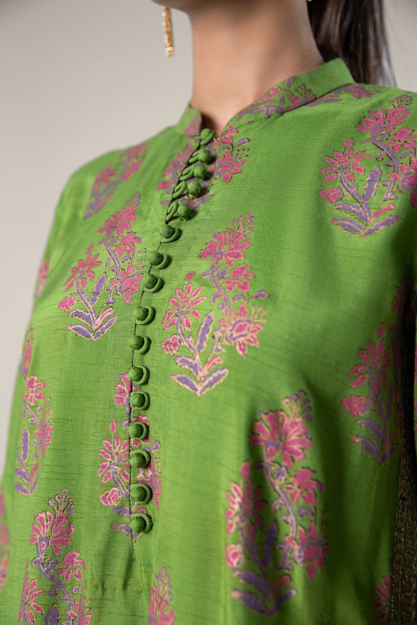 3 Pc Embroidered Raw Silk Suit