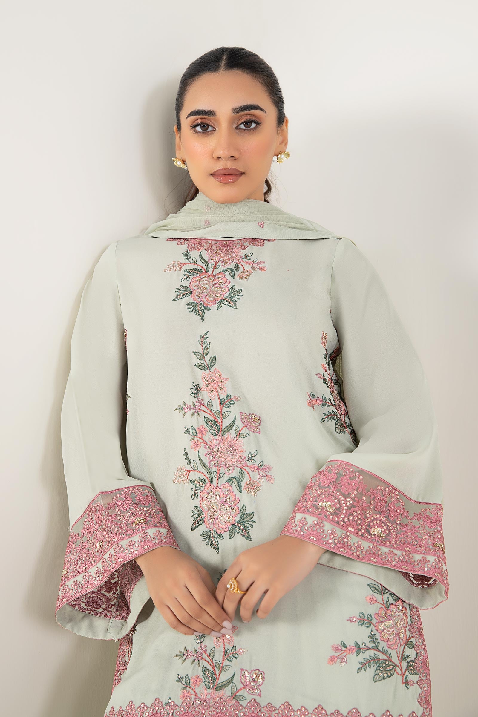 3 Pc Embroidered Chiffon Suit