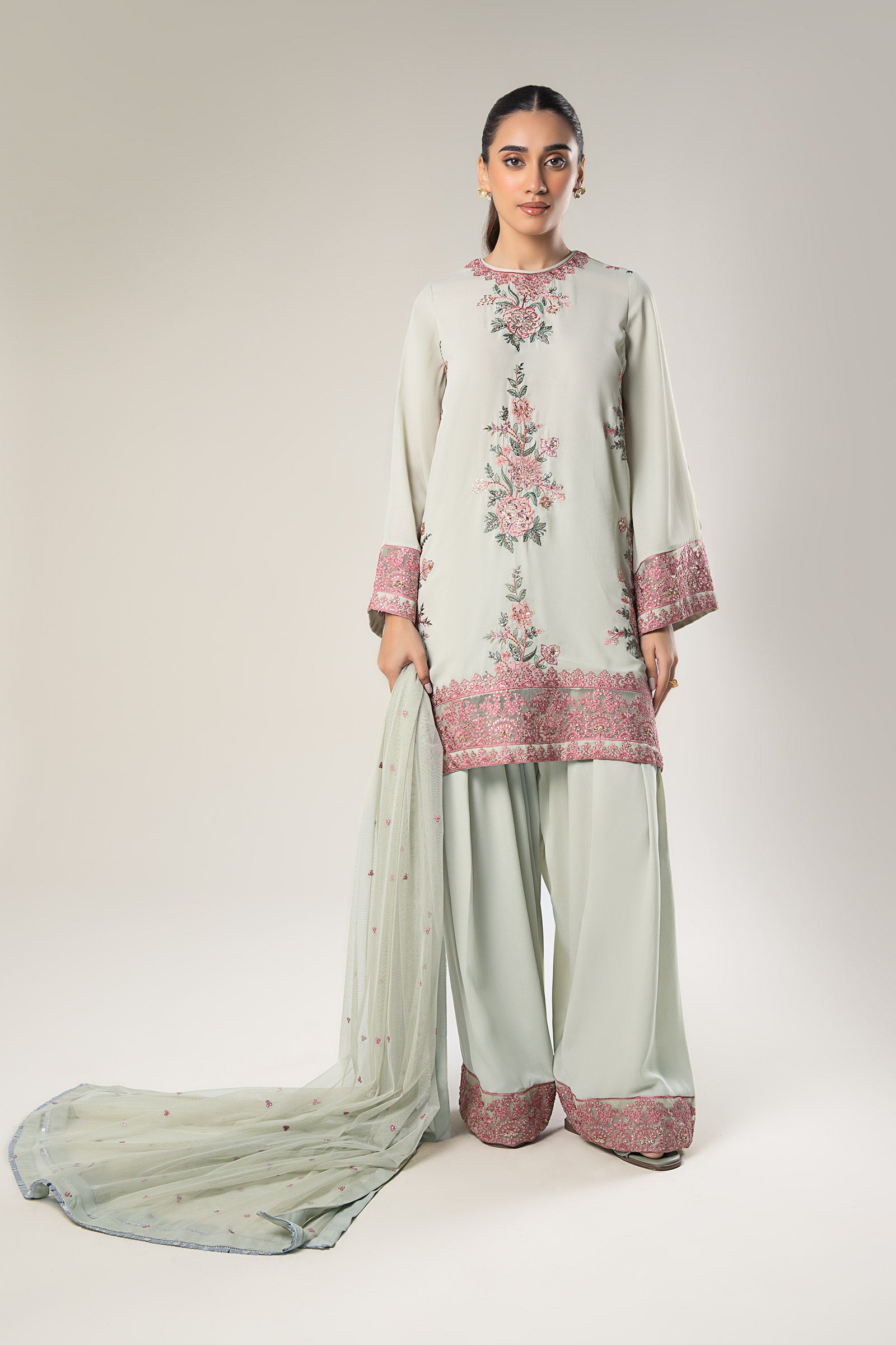 3 Pc Embroidered Chiffon Suit