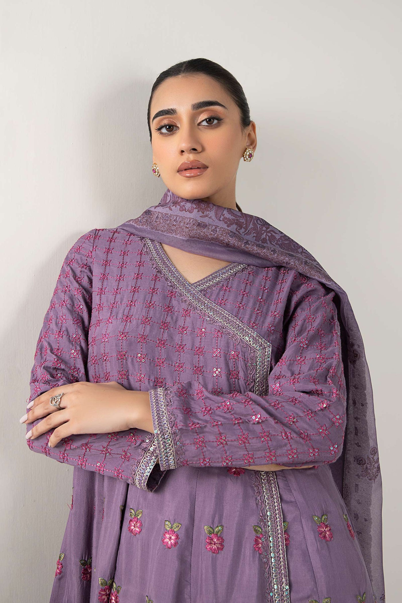 2 Pc Embroidered Raw Silk Suit