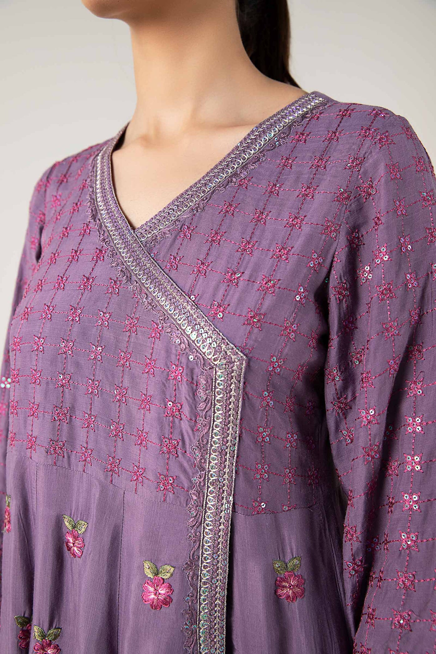 2 Pc Embroidered Raw Silk Suit