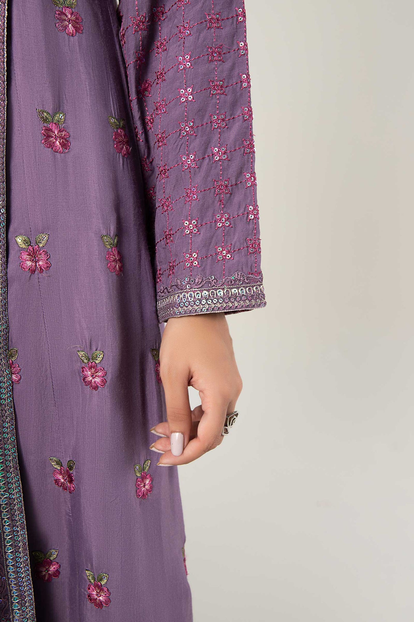 2 Pc Embroidered Raw Silk Suit