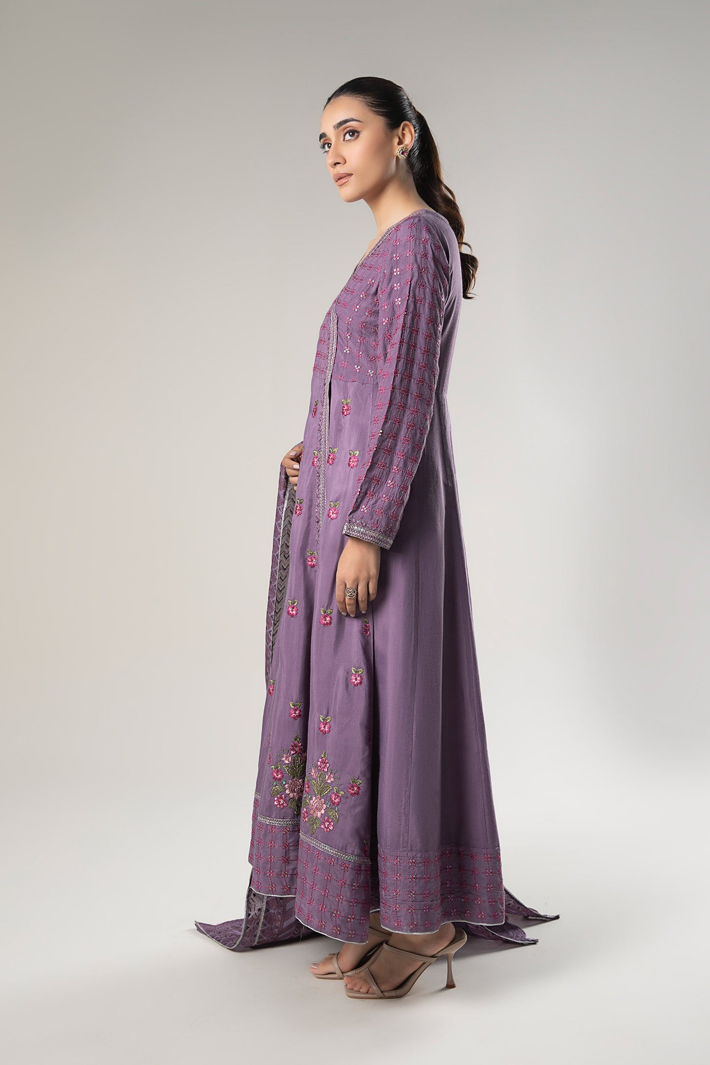 2 Pc Embroidered Raw Silk Suit
