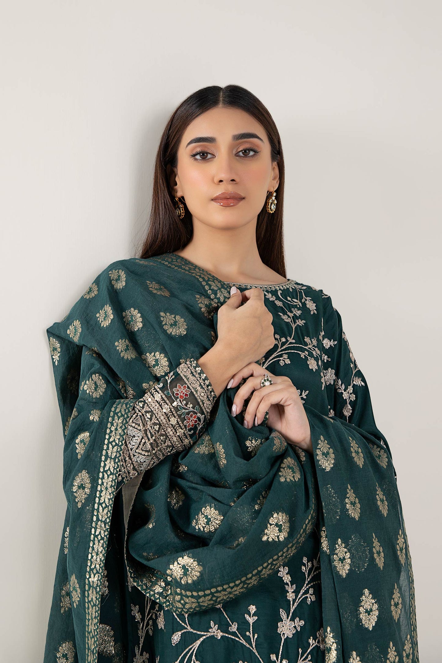 3 Pc Embroidered Raw Silk Suit