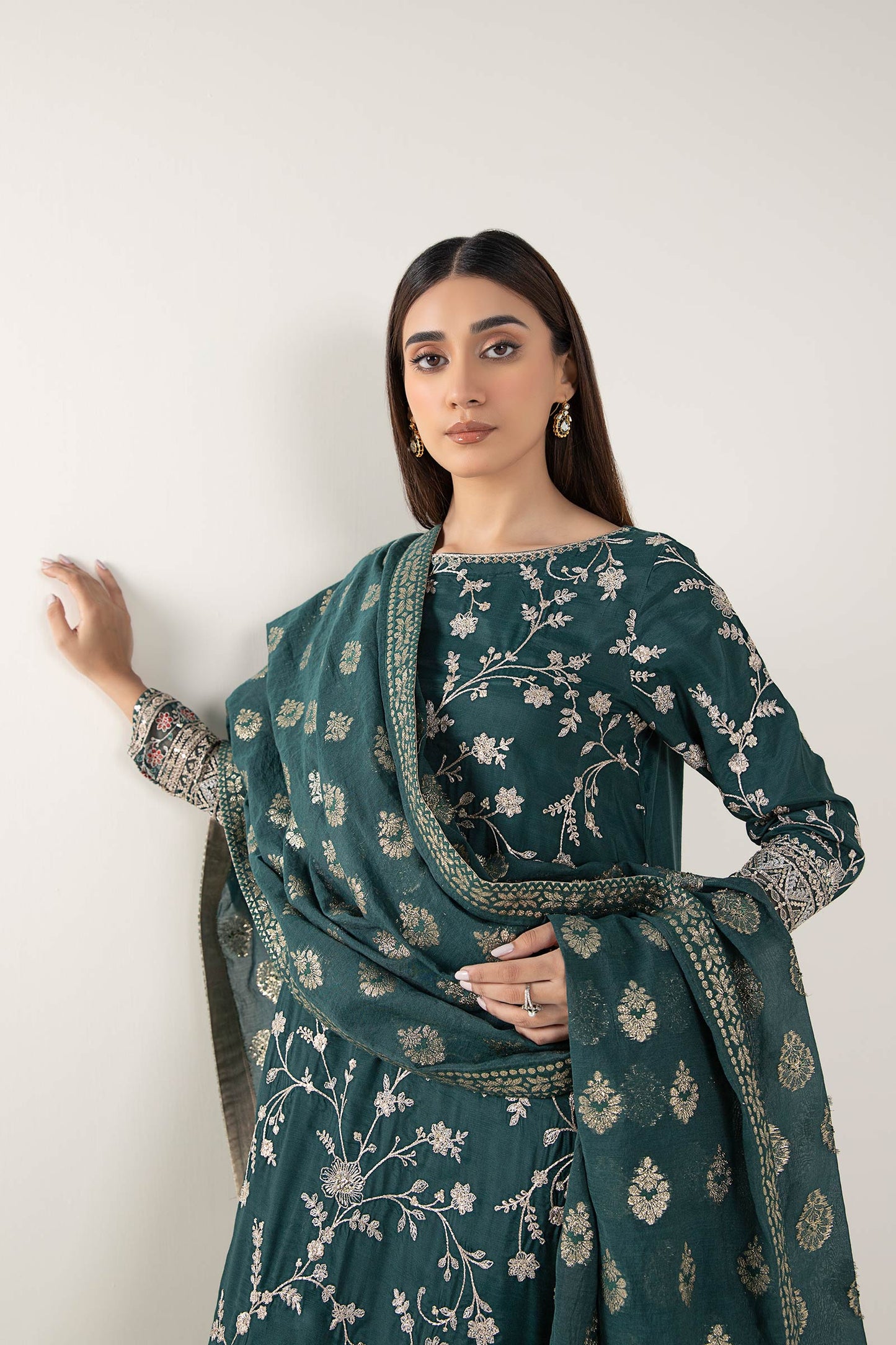 3 Pc Embroidered Raw Silk Suit