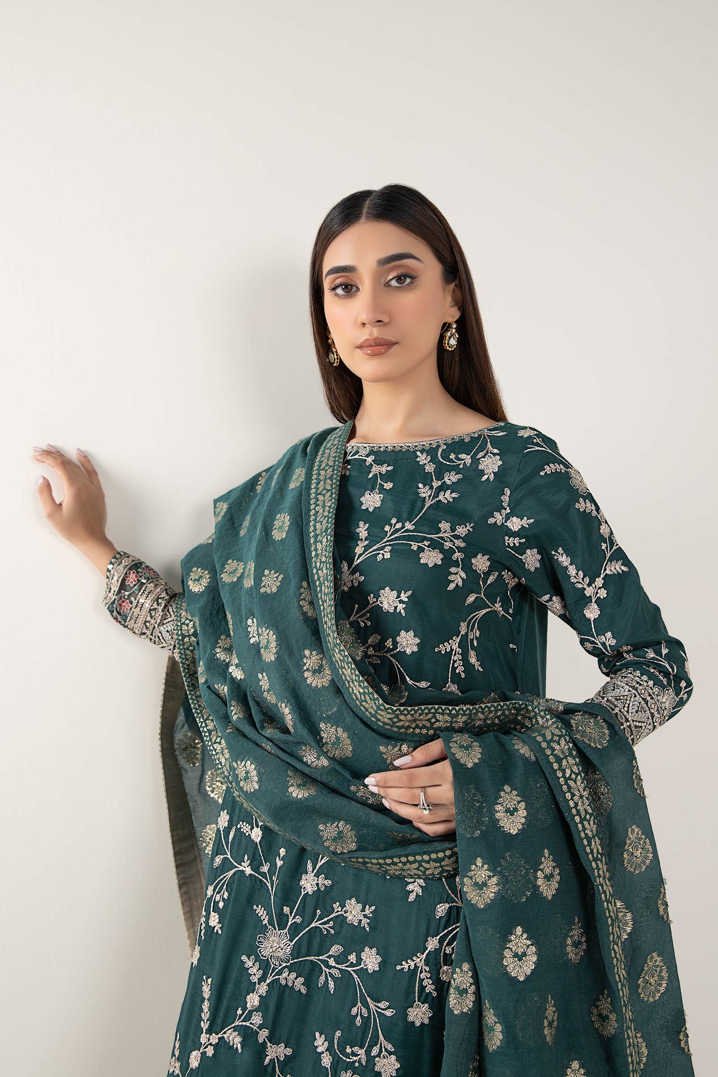 3 Pc Embroidered Raw Silk Suit