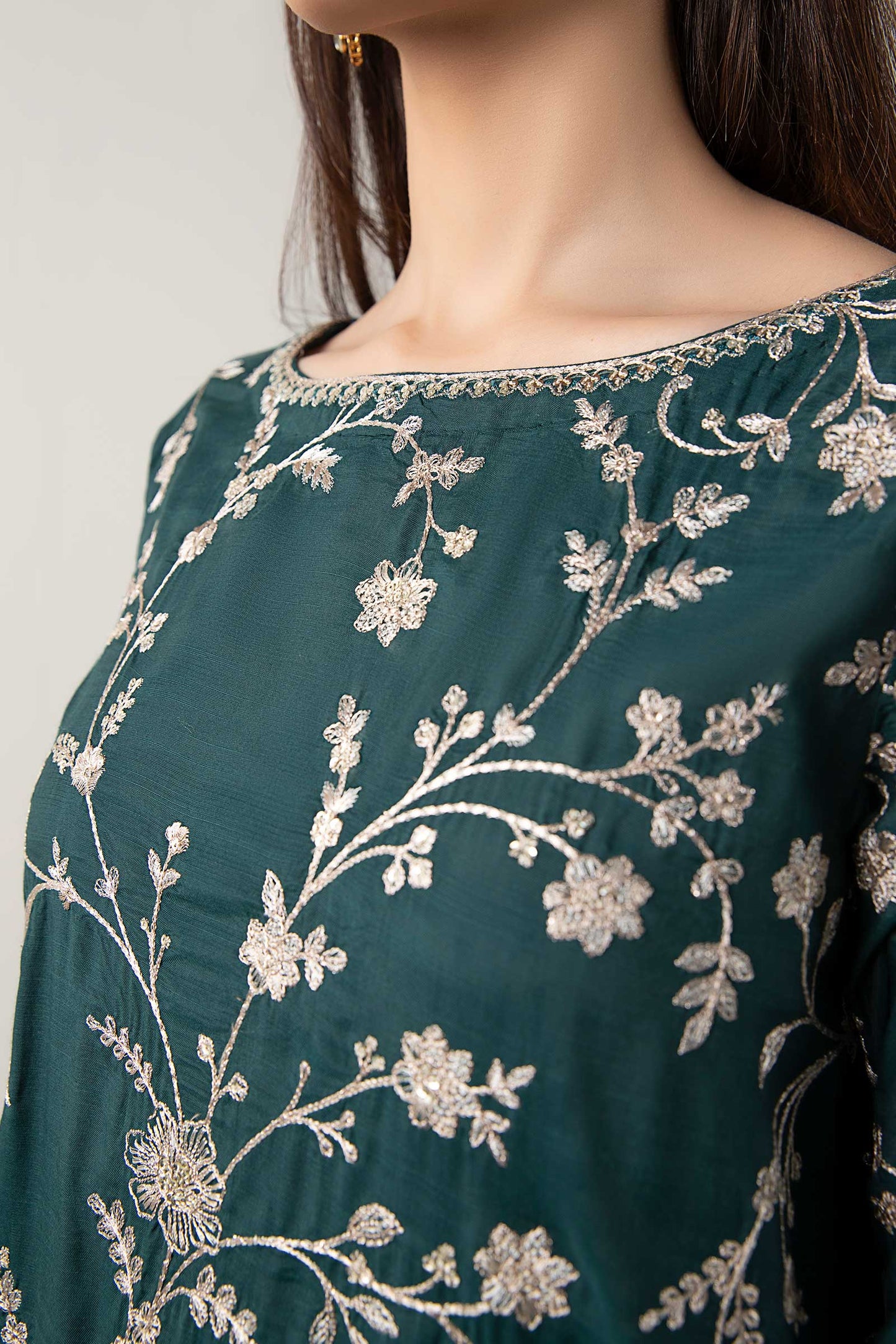 3 Pc Embroidered Raw Silk Suit