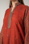 3 Pc Embroidered Raw Silk Suit