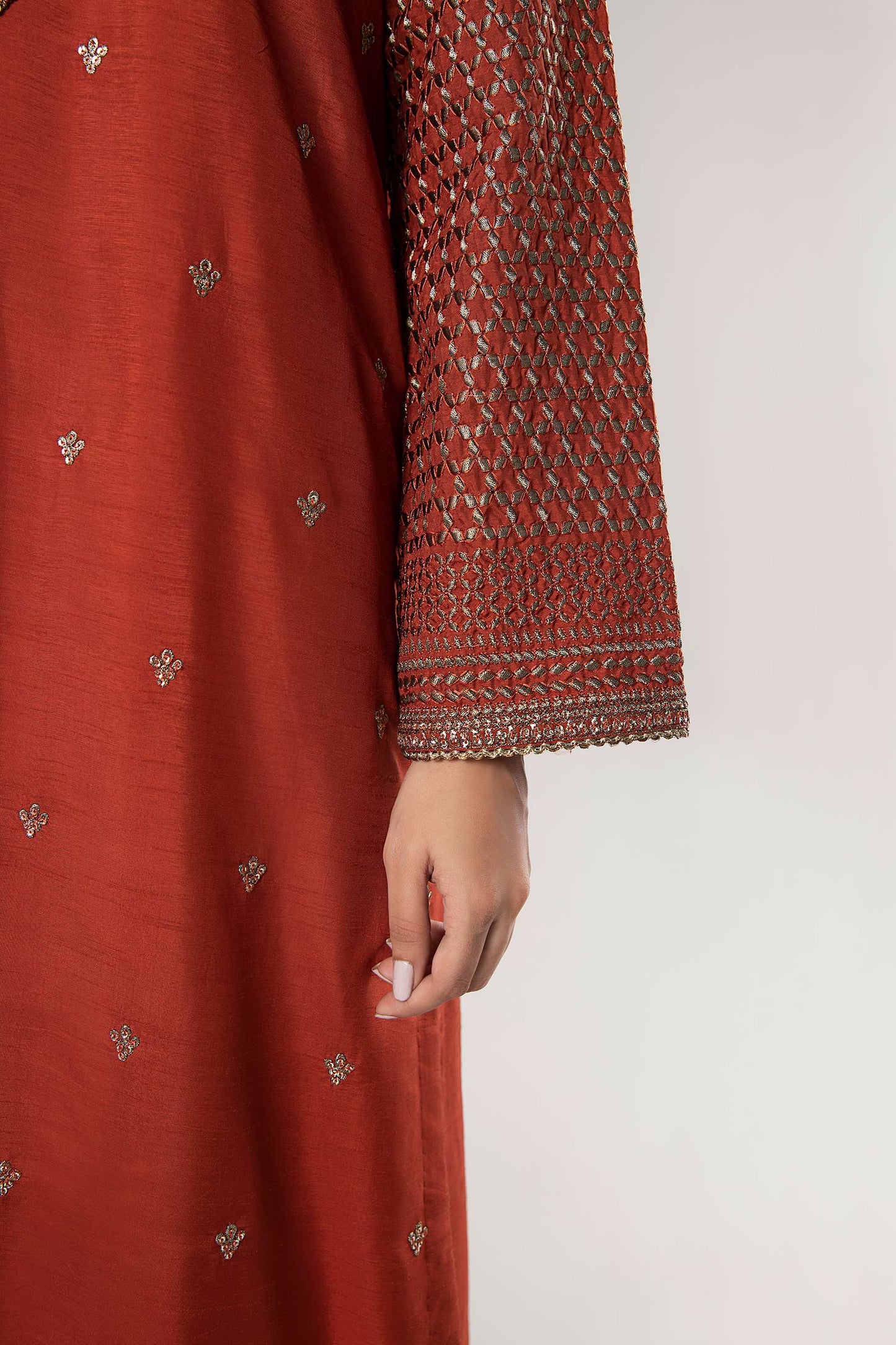 3 Pc Embroidered Raw Silk Suit